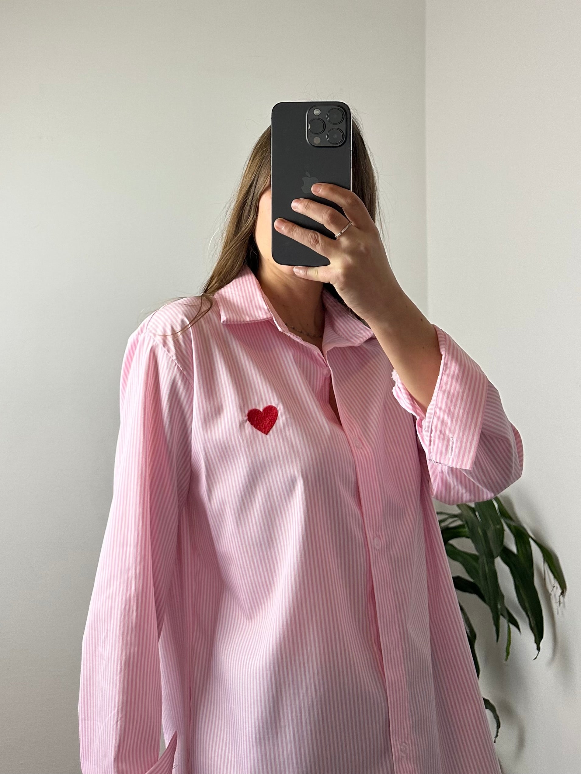 CAMICIA LOVE in COTONE a RIGHE ROSA