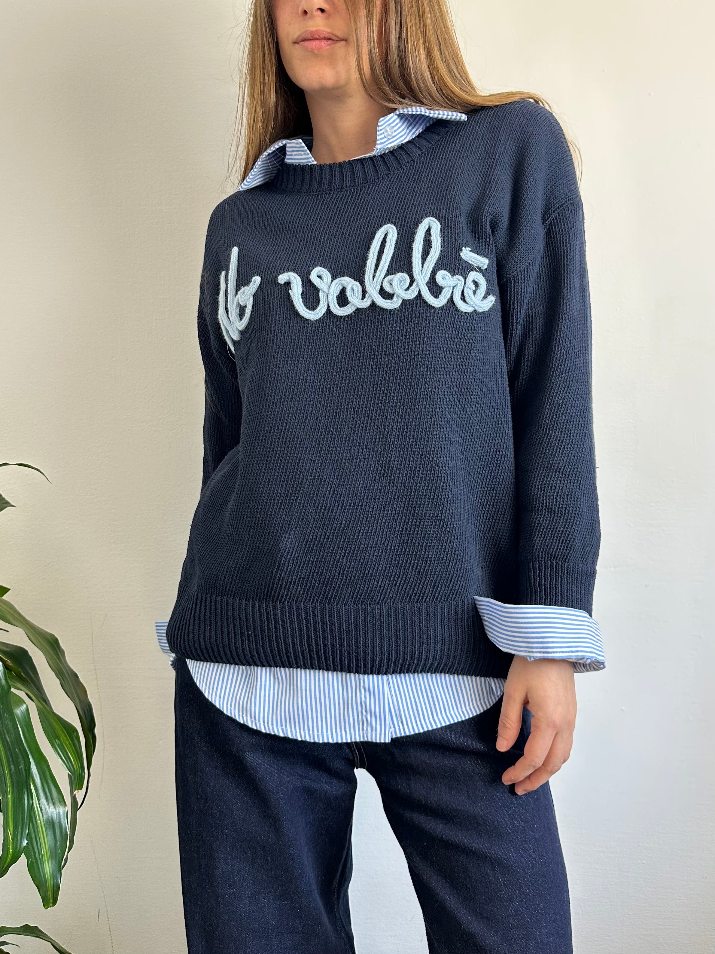 PULLOVER “No vabbè” 100% cotone BLU
