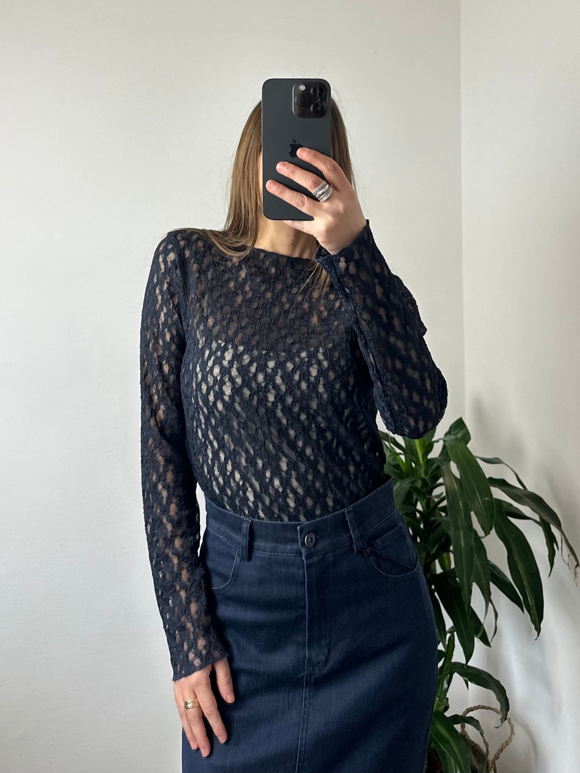 MAGLIA ELASTICIZZATA PIZZO BLU NOTTE