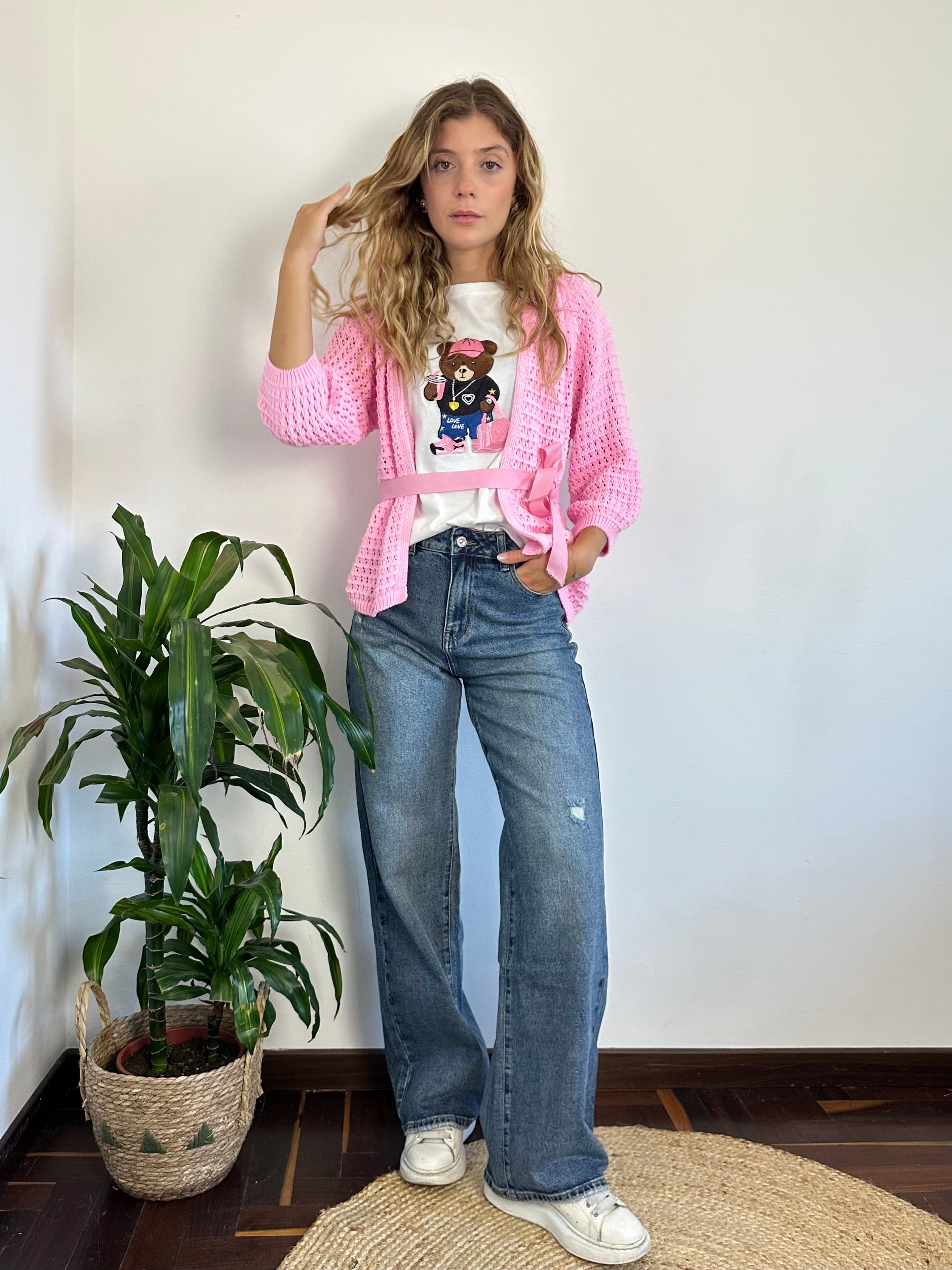 CARDIGAN NASTRO ROSA