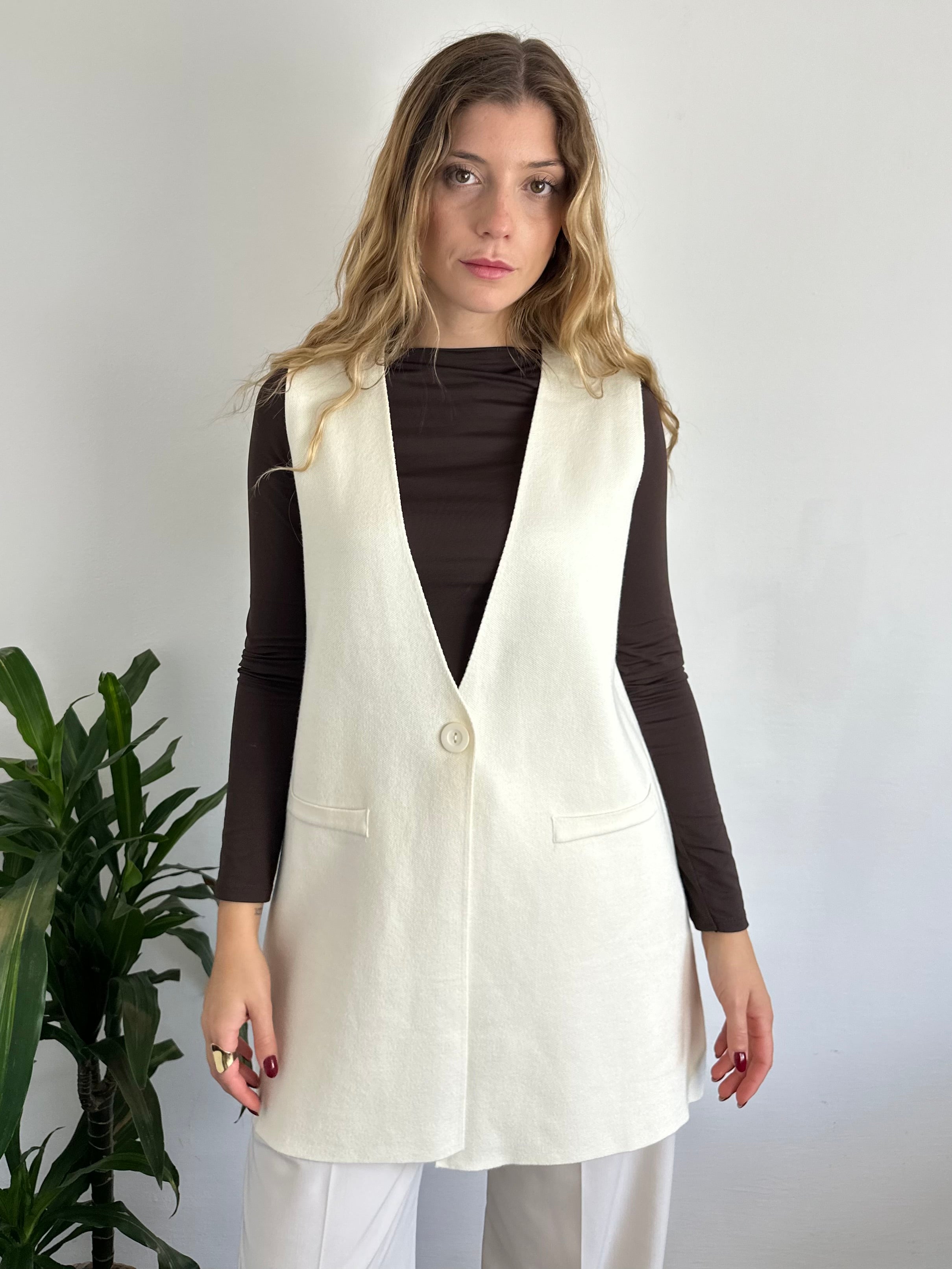 GILET in MAGLIA PANNA