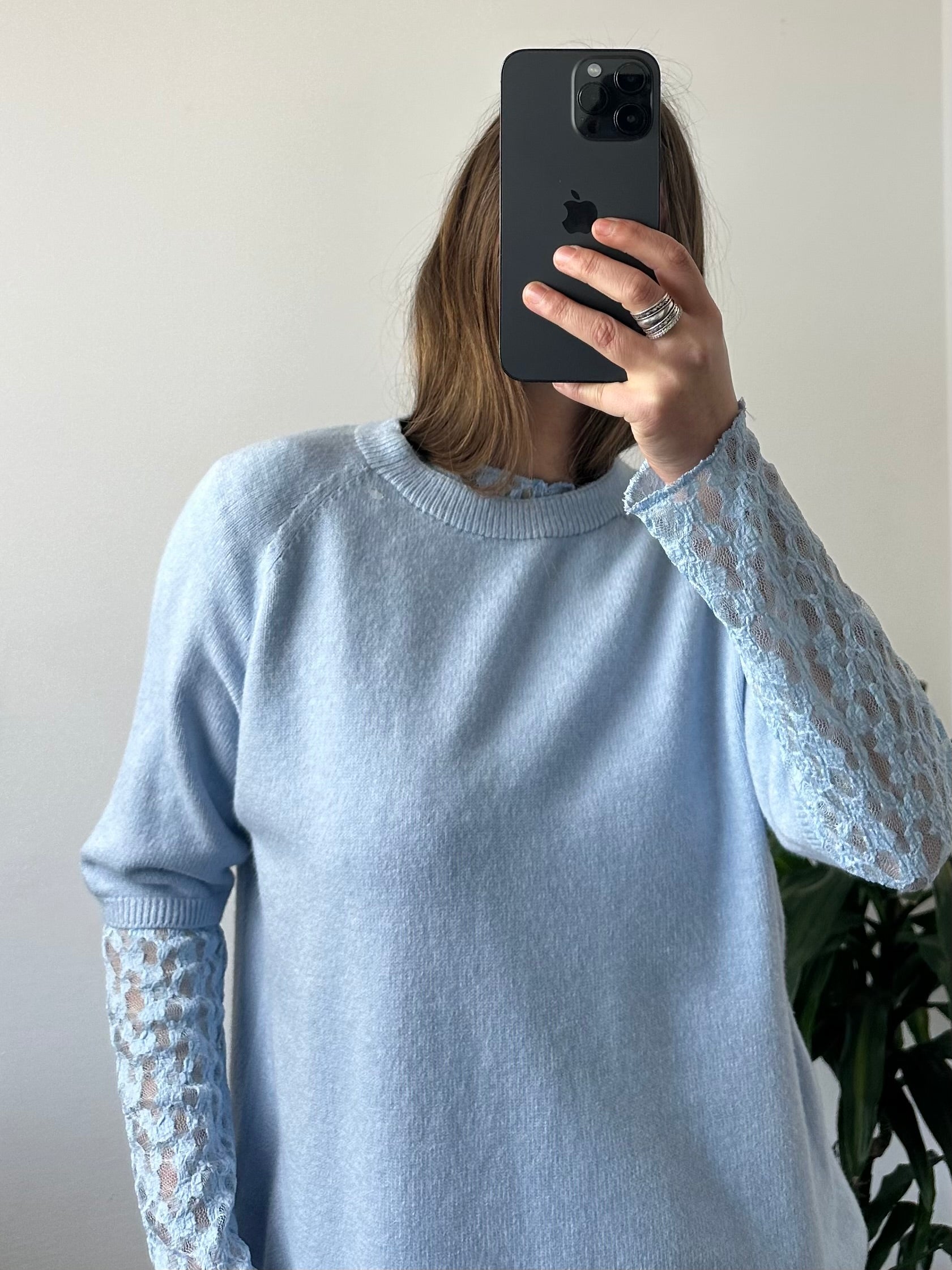 PULLOVER MANICA 3/4 in MORBIDA VISCOSA AZZURRO