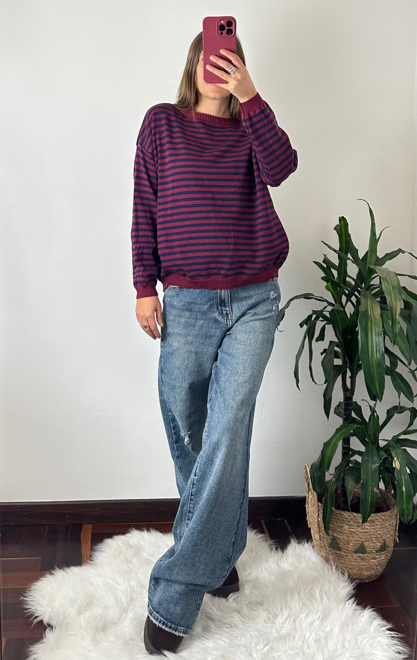 MAGLIONCINO RIGHE IN MAGLIA VISCOSA bordeaux-blu