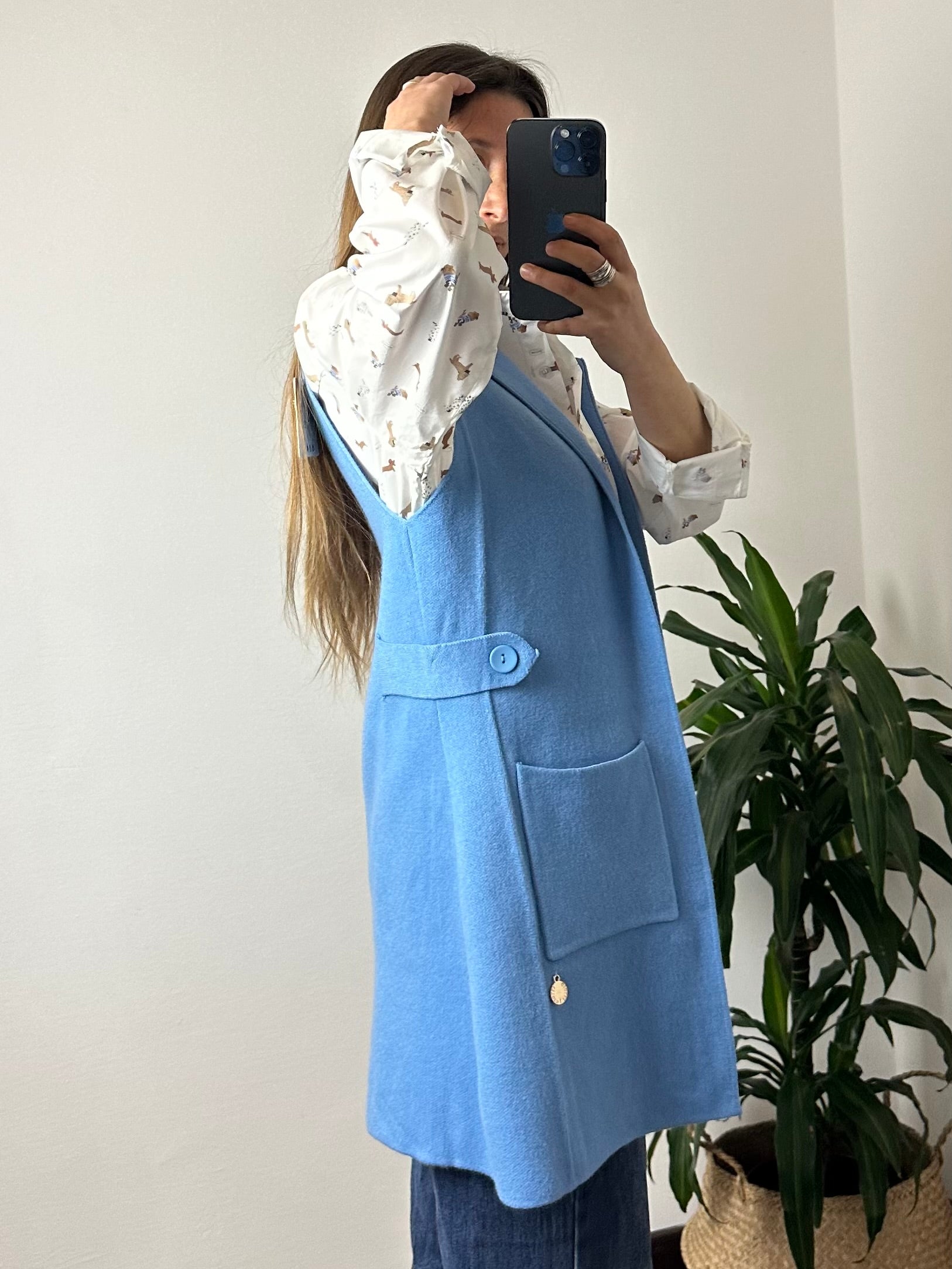GILET in MAGLIA CON TASCHE AZZURRO