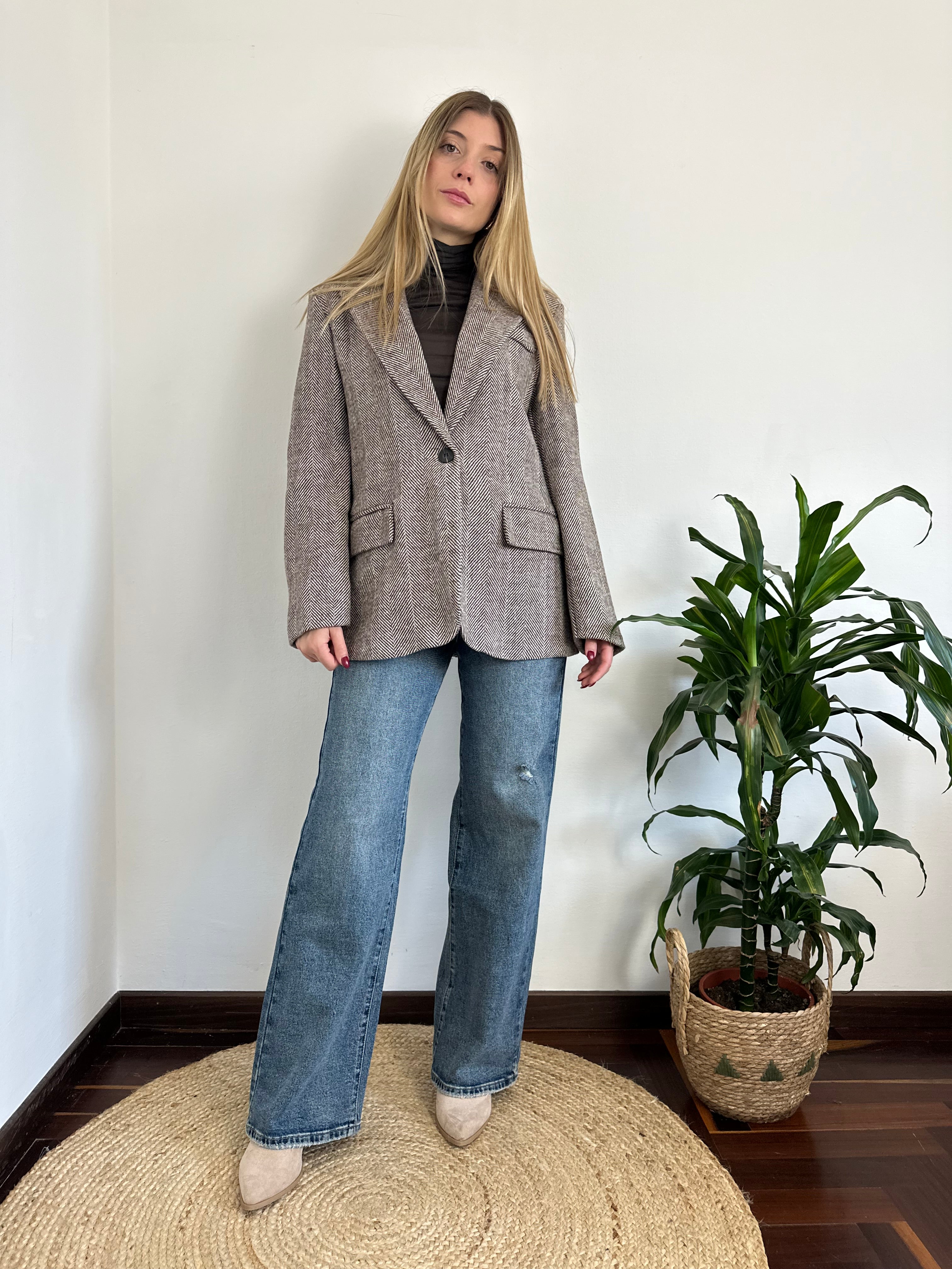 BLAZER SPIGATO SPALLINE IMBOTTITE MARRONE