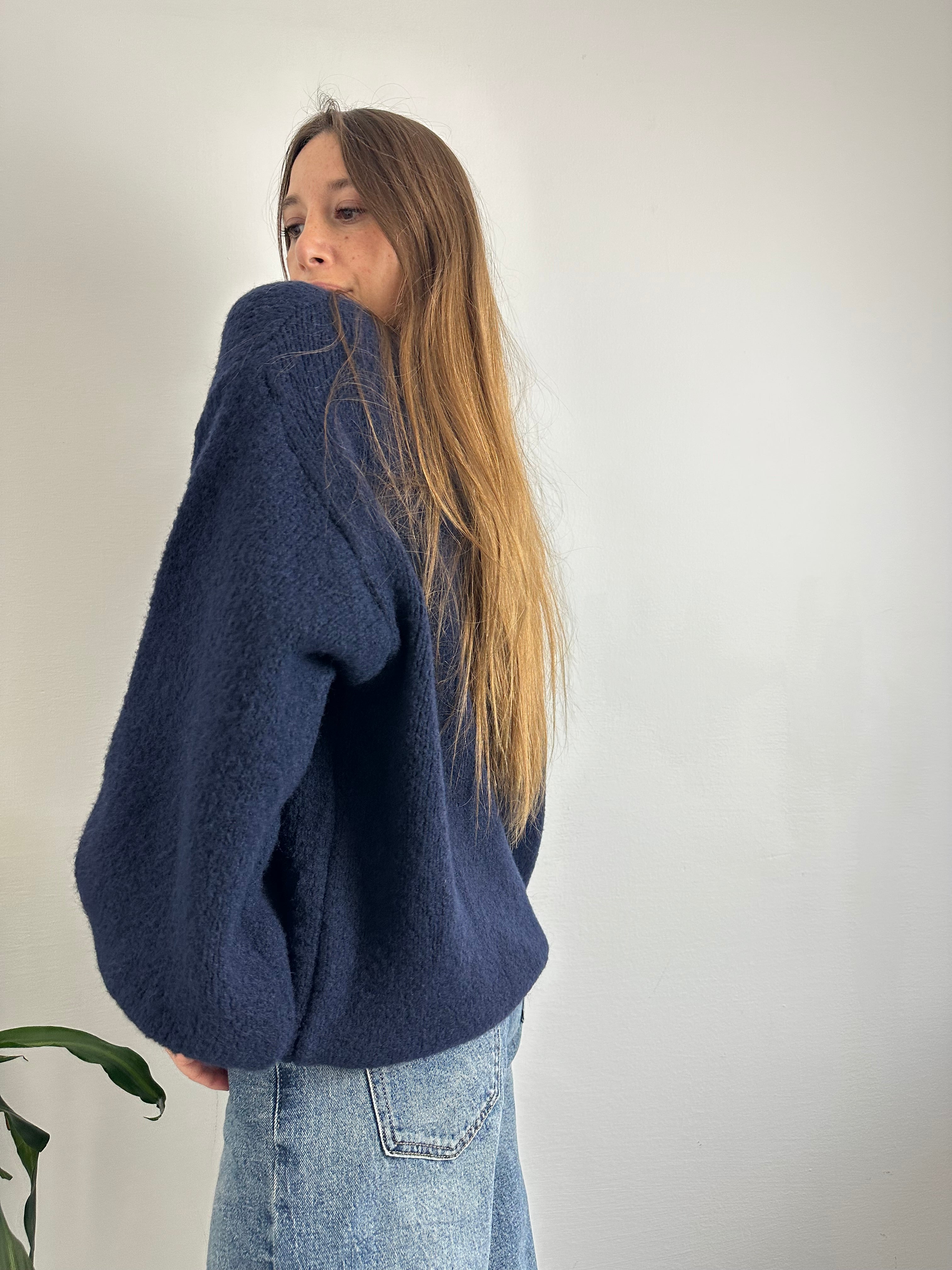 MAGLIONE MISTO LANA-ALPACA BLU SCURO