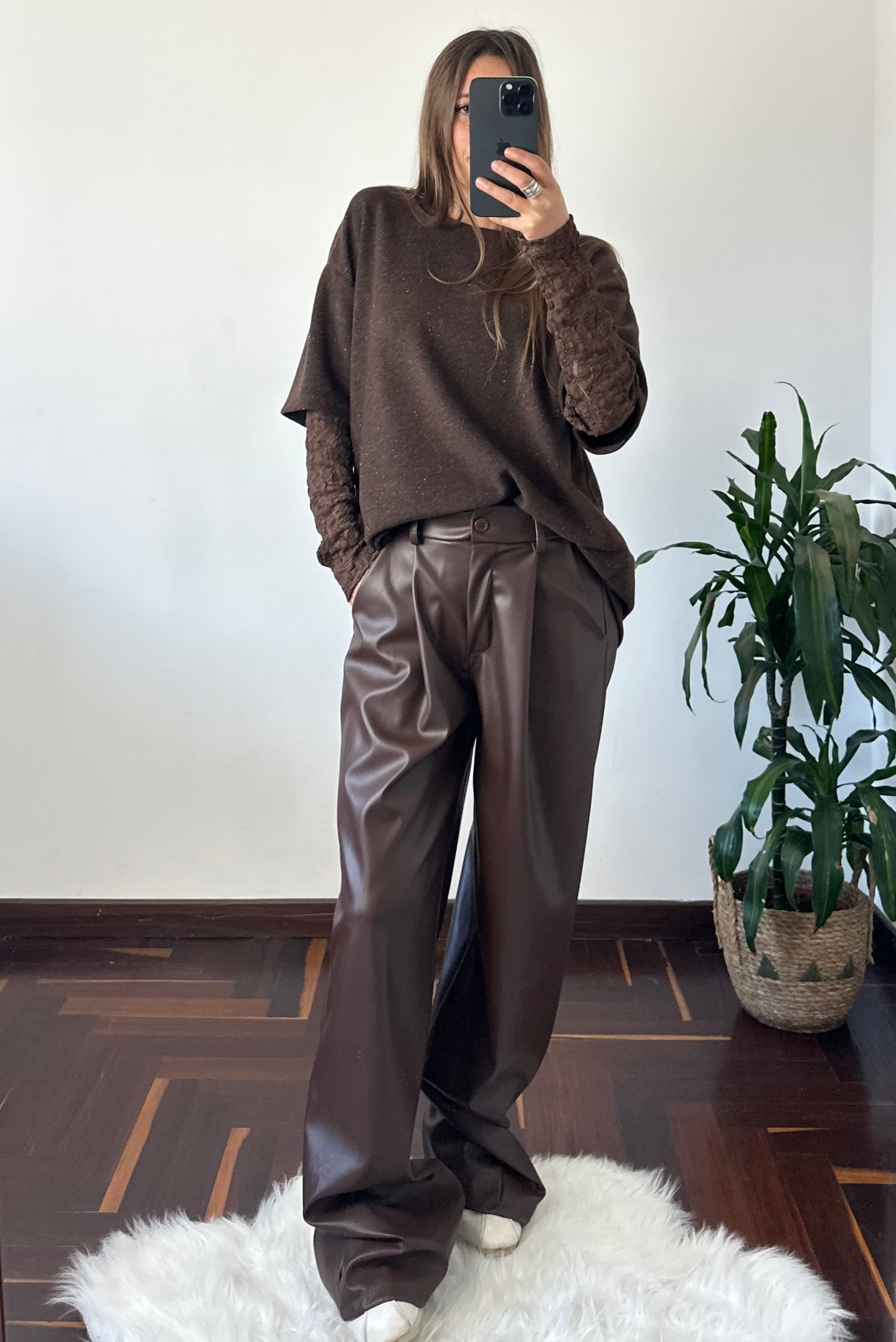 PANTALONE ECOPELLE MARRONE