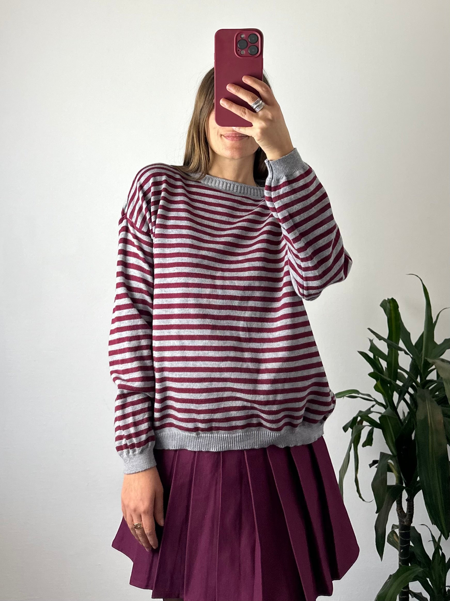 MAGLIONCINO RIGHE bordeaux-grigio