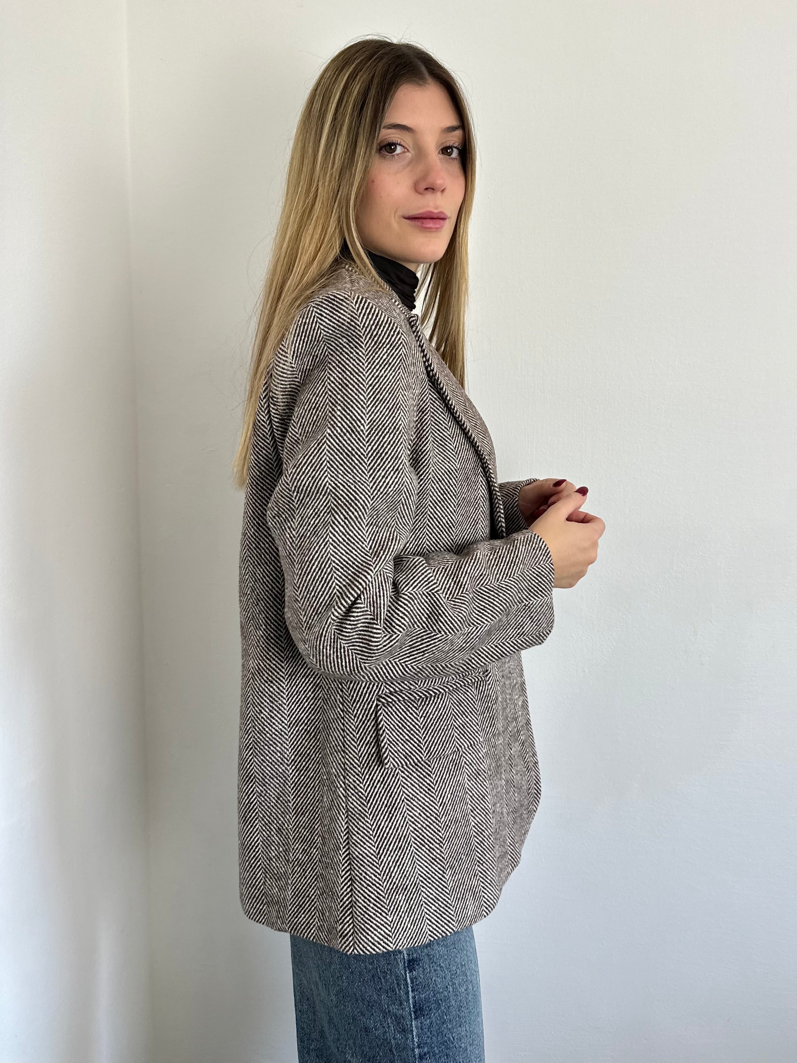 BLAZER SPIGATO SPALLINE IMBOTTITE MARRONE