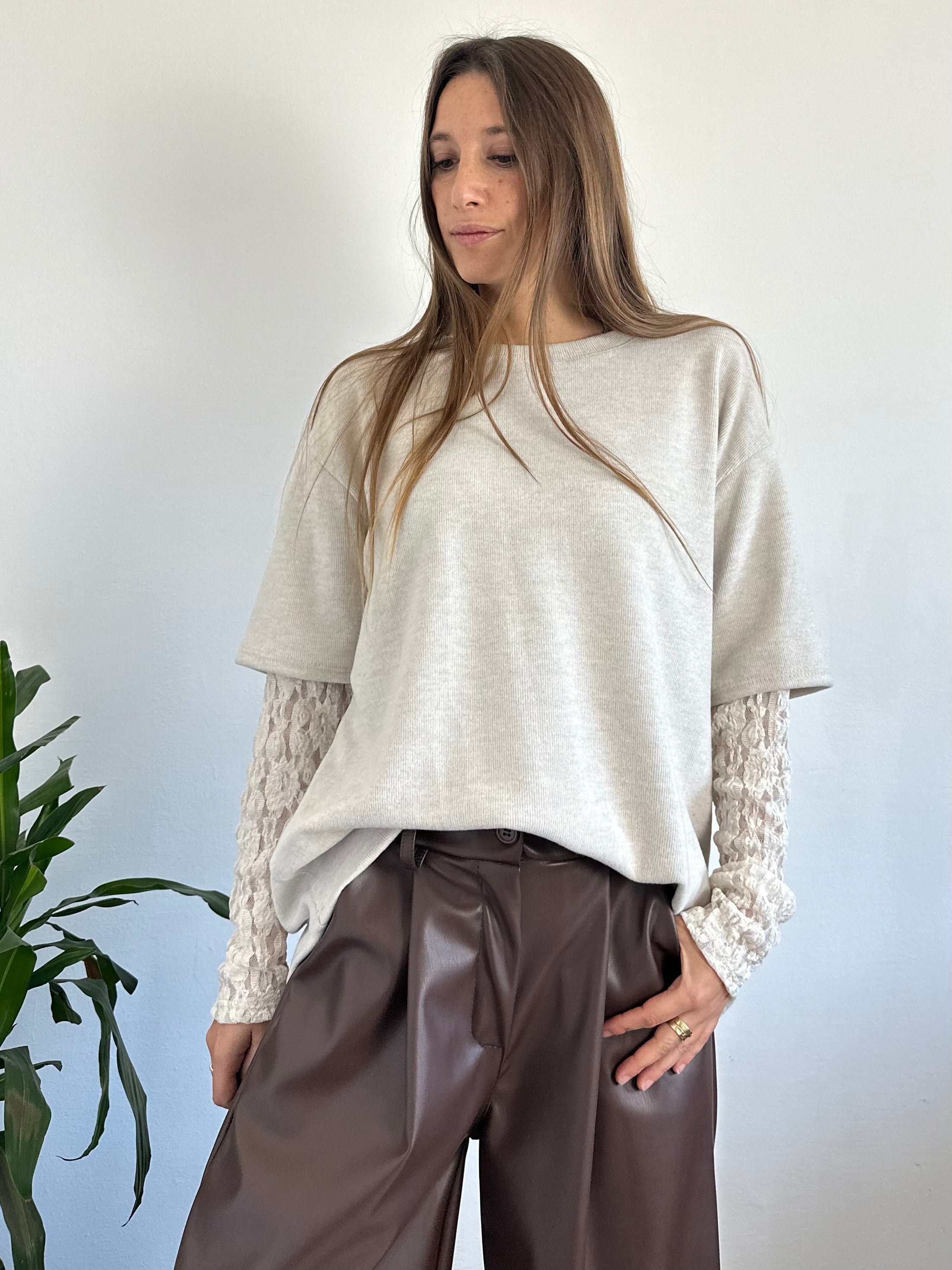 MAGLIA T-SHIRT PIZZO BEIGE CHIARO