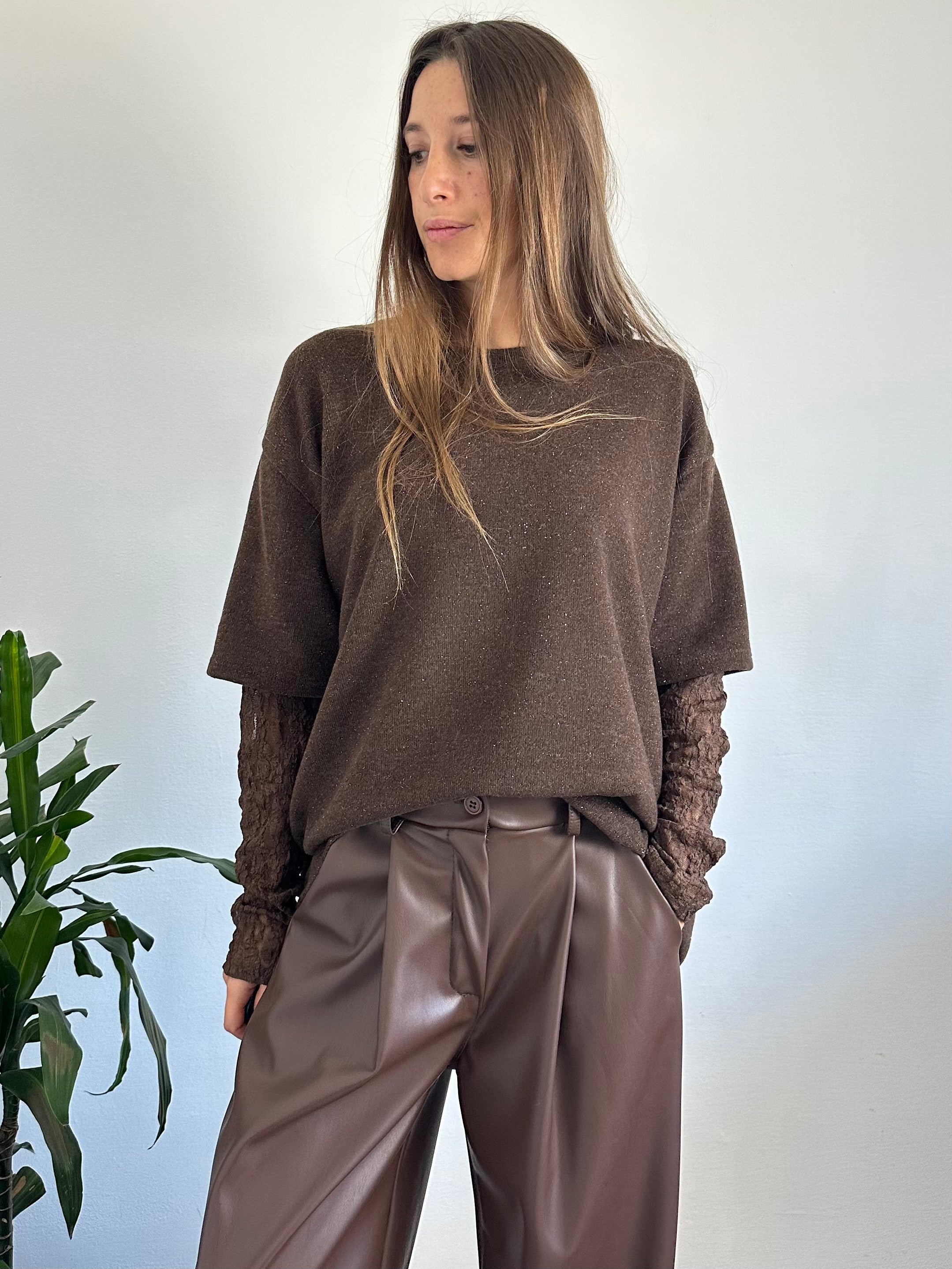 MAGLIA T-SHIRT PIZZO CIOCCOLATO