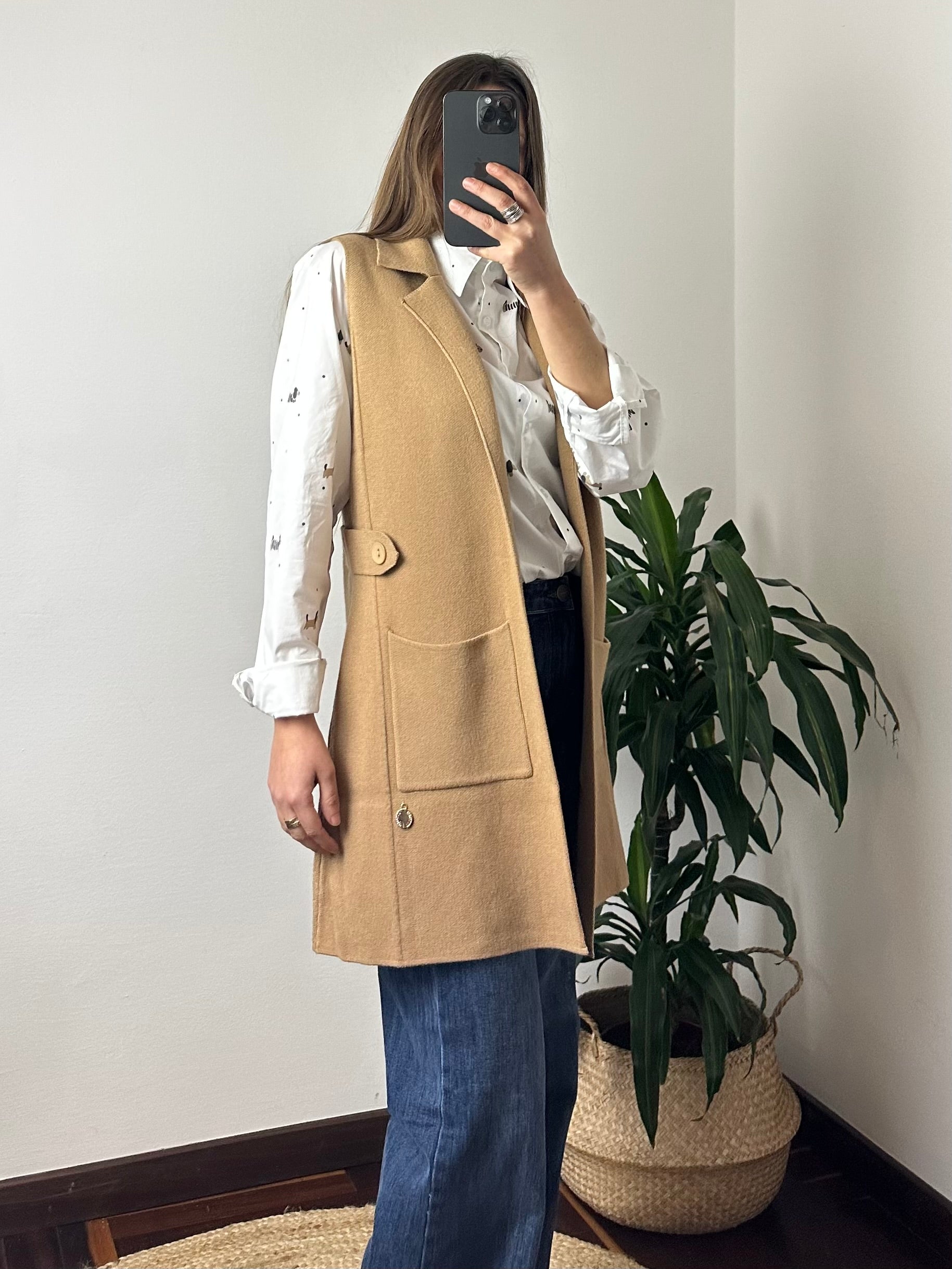 GILET in MAGLIA CON TASCHE CAMMELLO