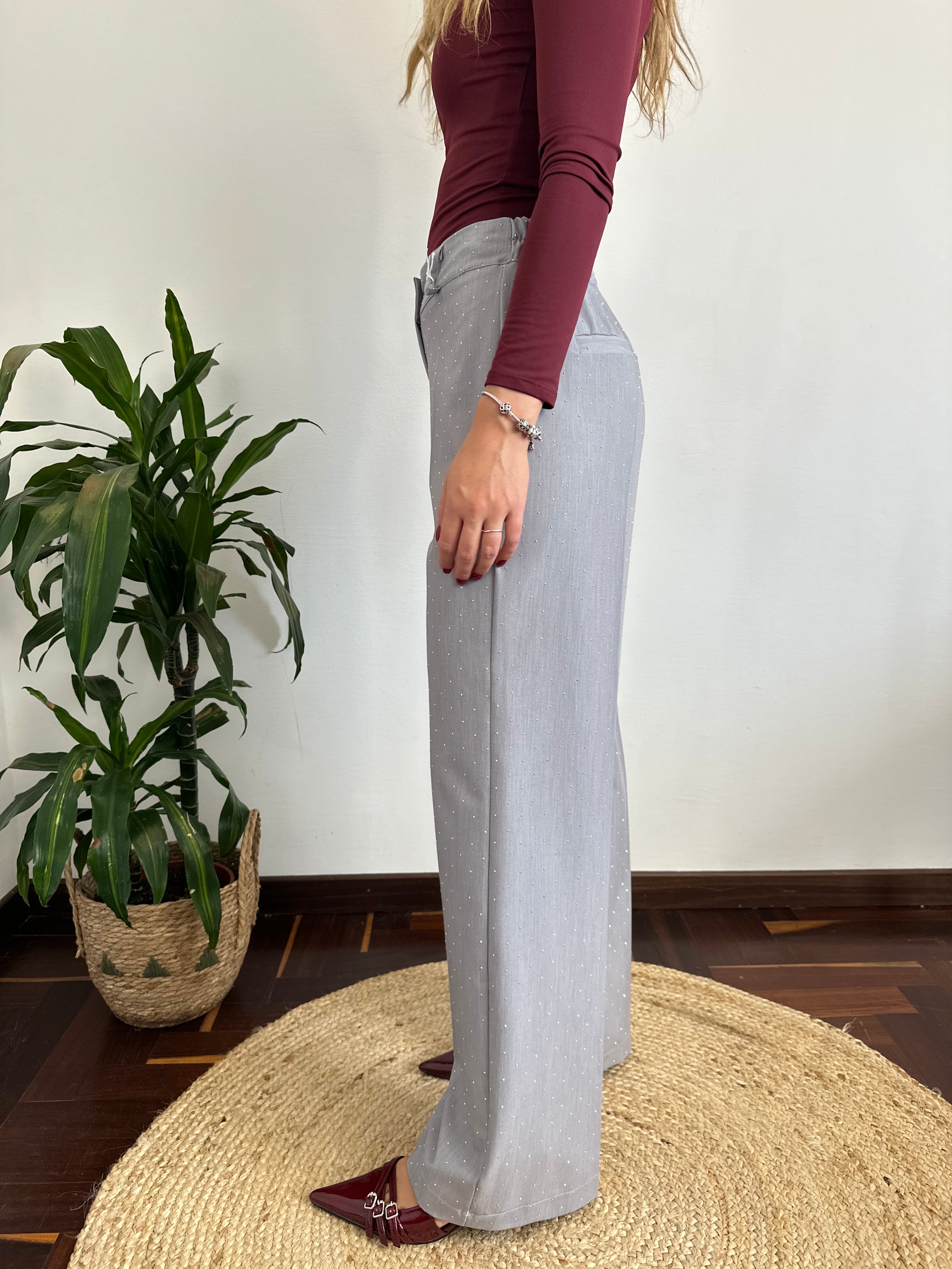 PANTALONE STRASS GRIGIO
