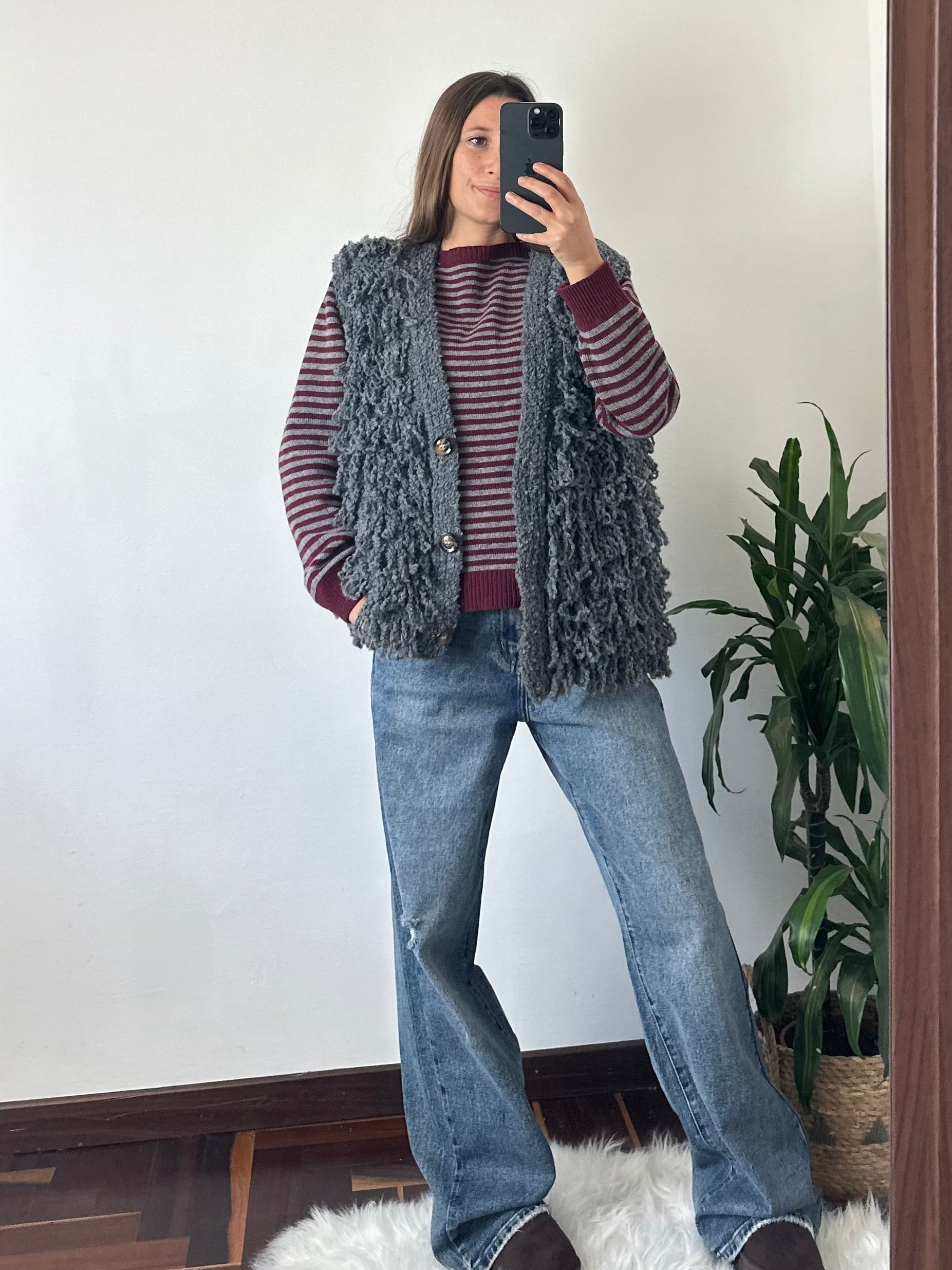 MAGLIONCINO RIGHE misto CASHMERE bordeaux-grigio