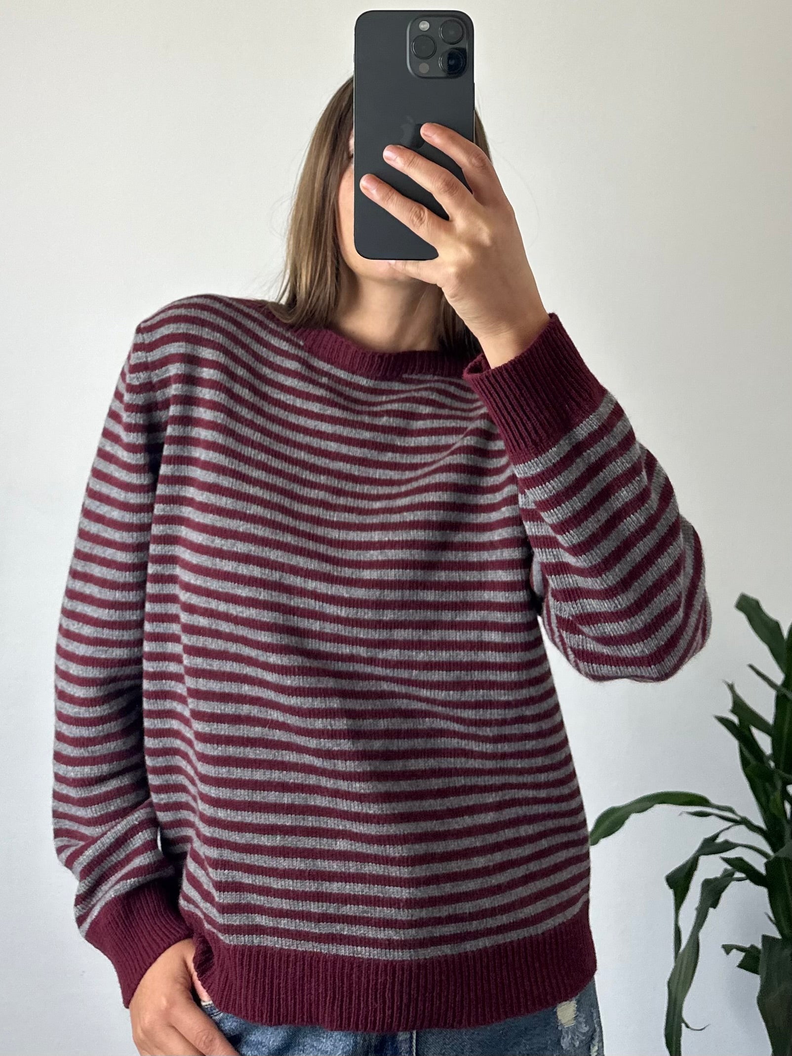 MAGLIONCINO RIGHE misto CASHMERE bordeaux-grigio