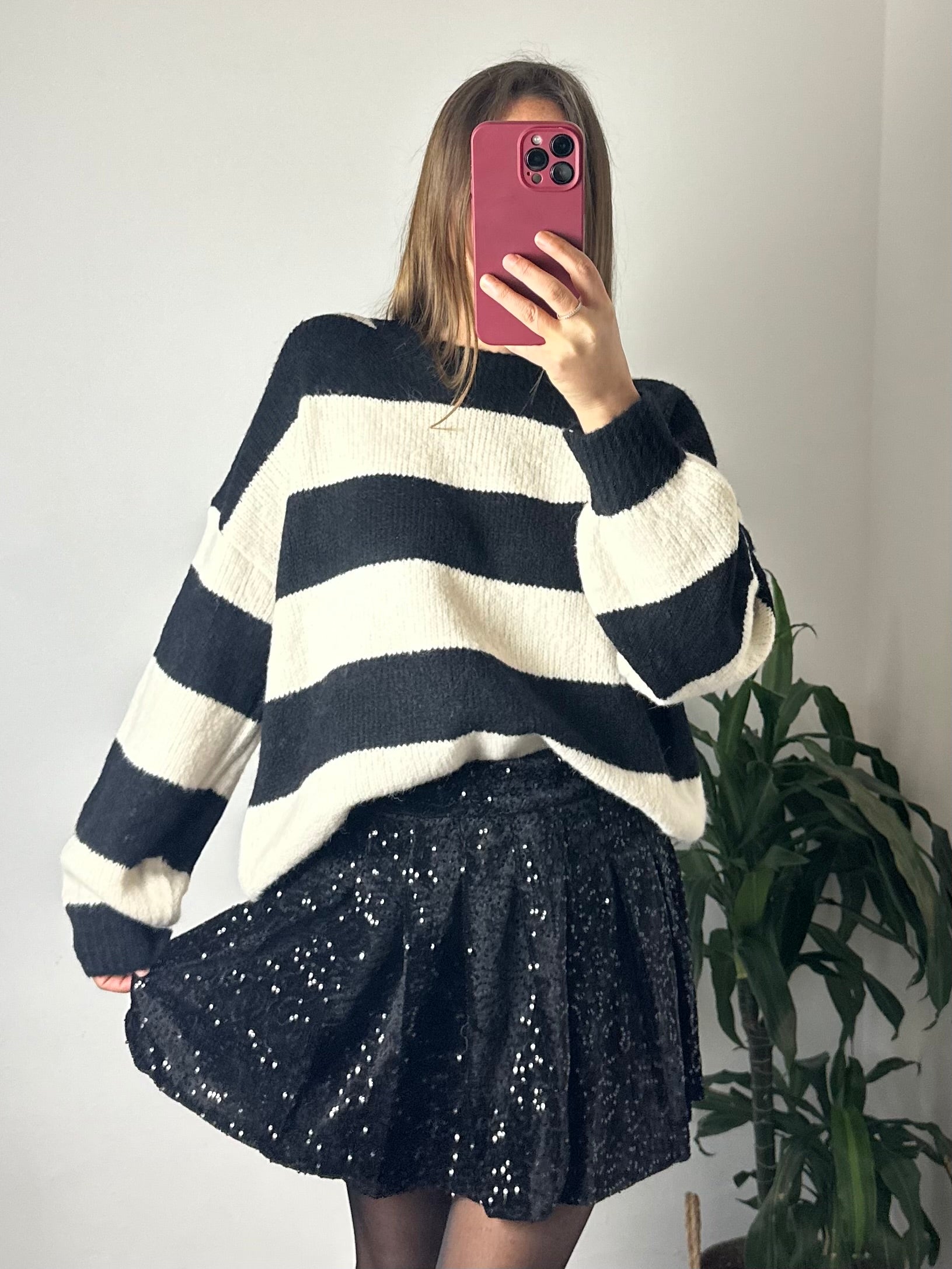 MINIGONNA VELLUTO A PIEGHE PAILLETTES NERO