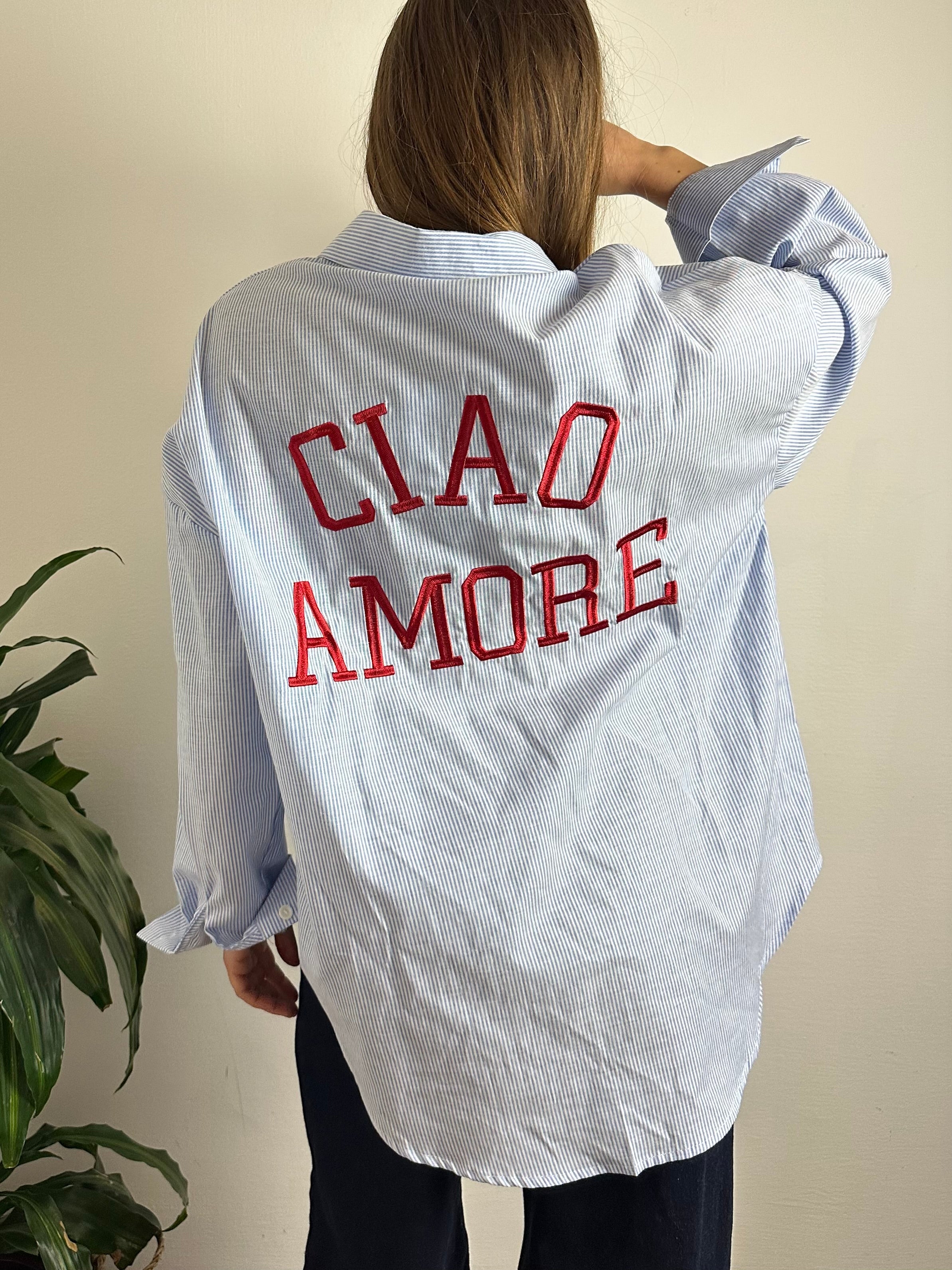 CAMICIA “CIAO AMORE “ 100%COTONE scritta ROSSA