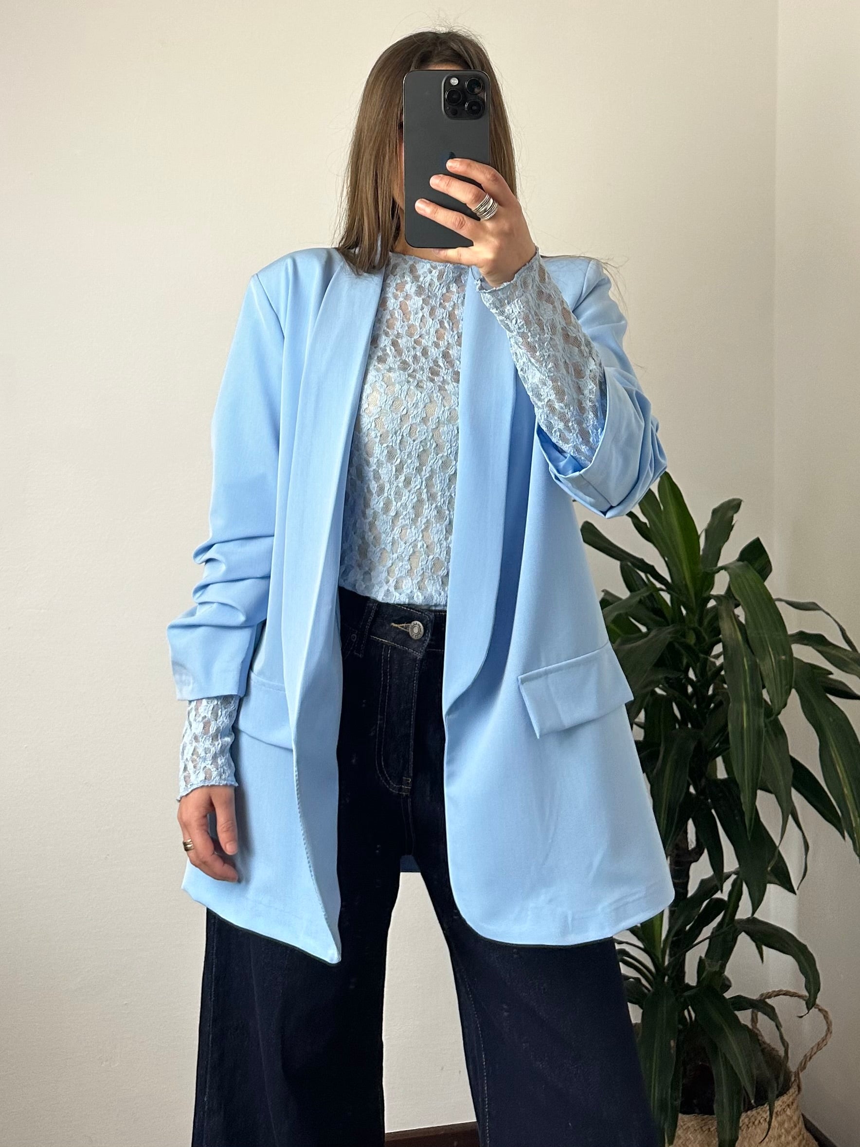 MAGLIA ELASTICIZZATA PIZZO AZZURRO