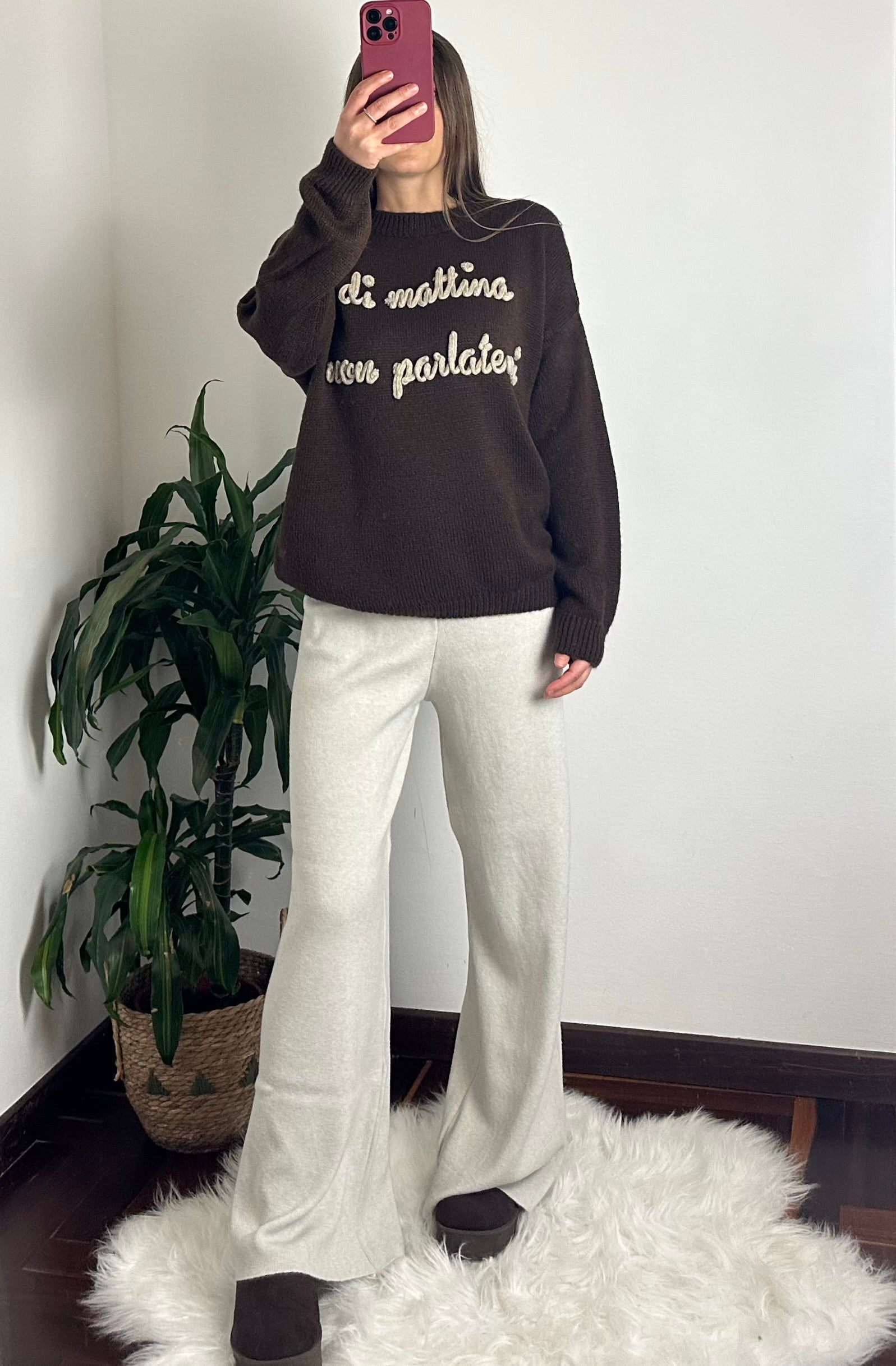 MAGLIONE “di mattina non parlatemi“ misto LANA MARRONE