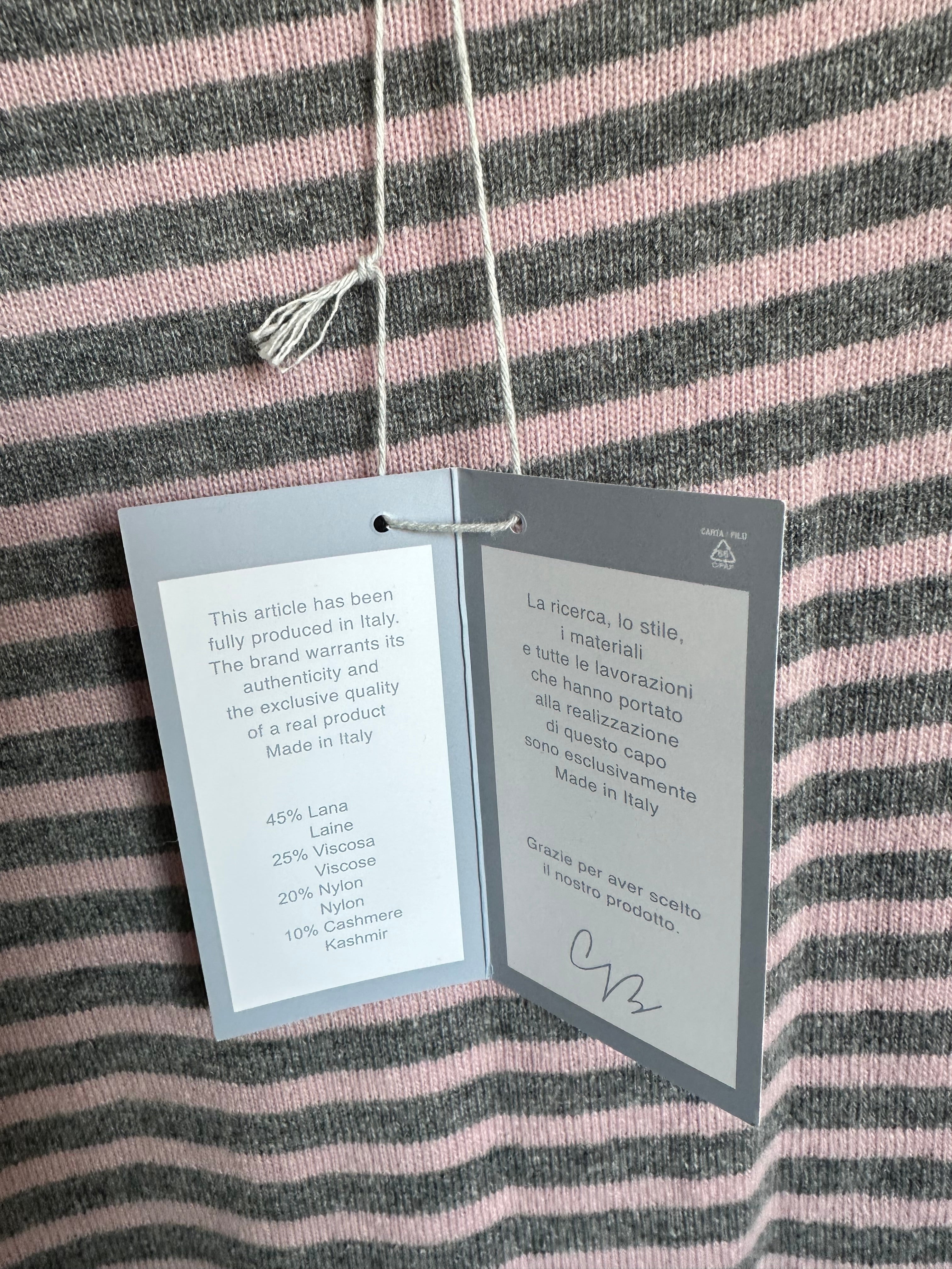 MAGLIONCINO RIGHE misto CASHMERE rosa-grigio
