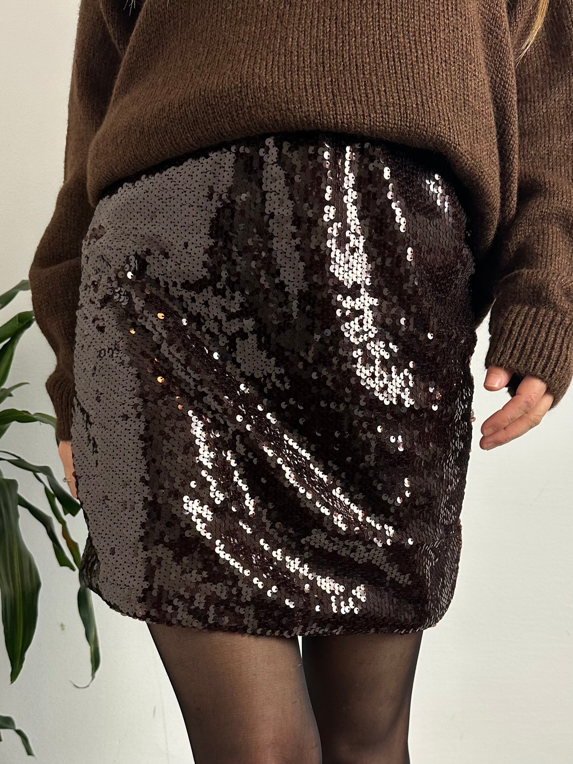 MINIGONNA PAILLETTES MARRONE