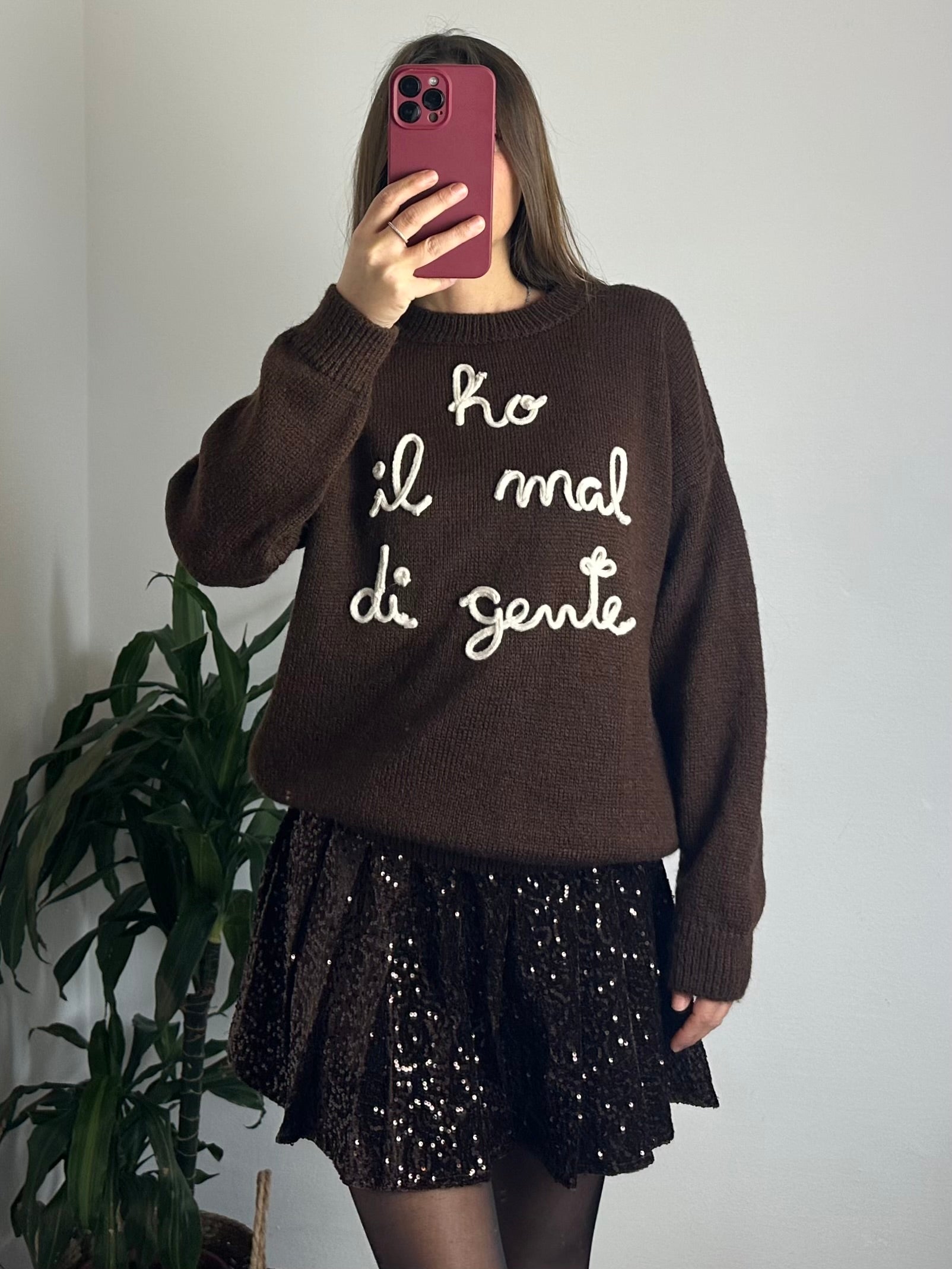 MAGLIONE “ho il mal di gente”misto LANA MARRONE