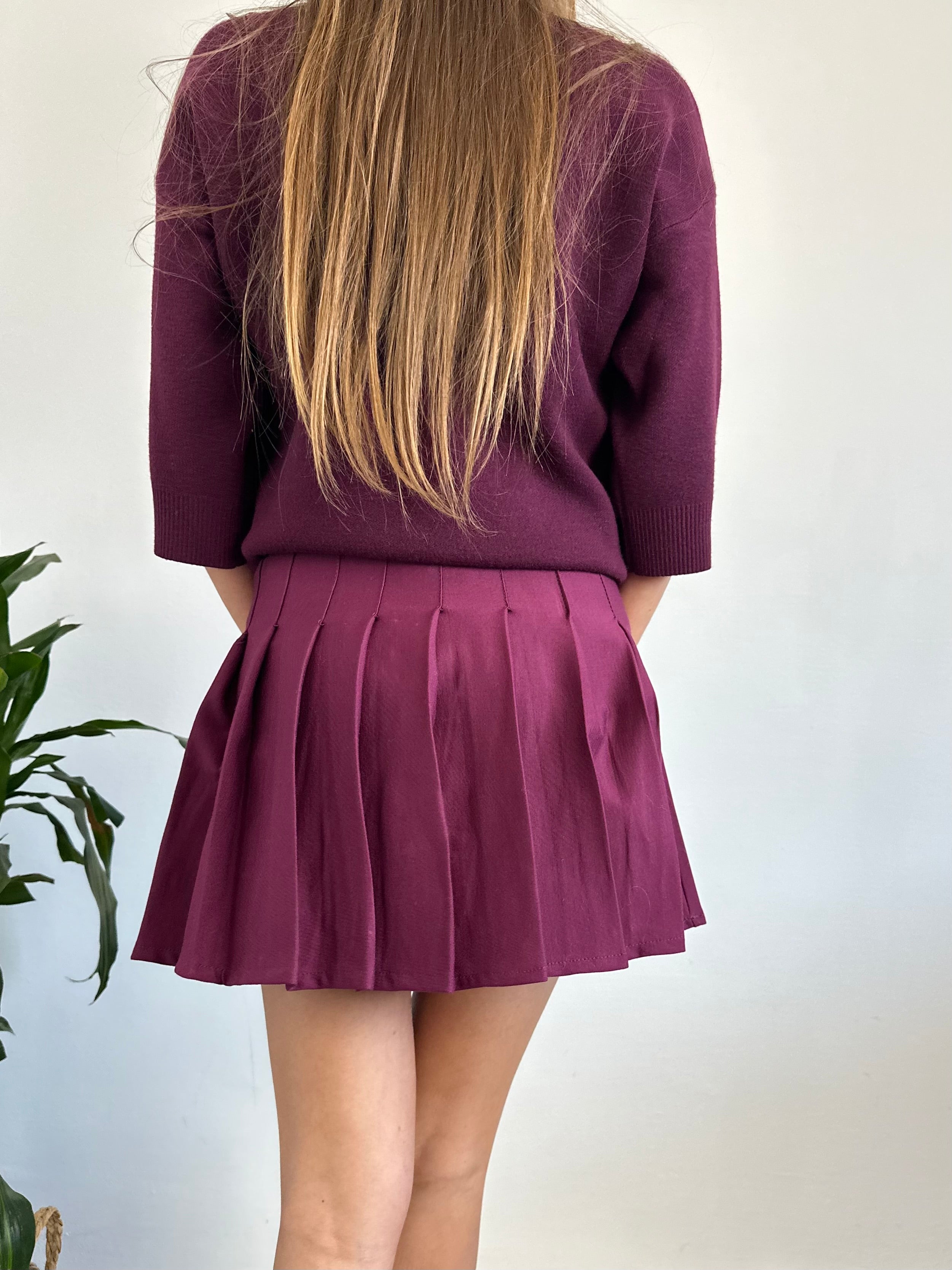 MINIGONNA COTONE A PIEGHE BORDEAUX