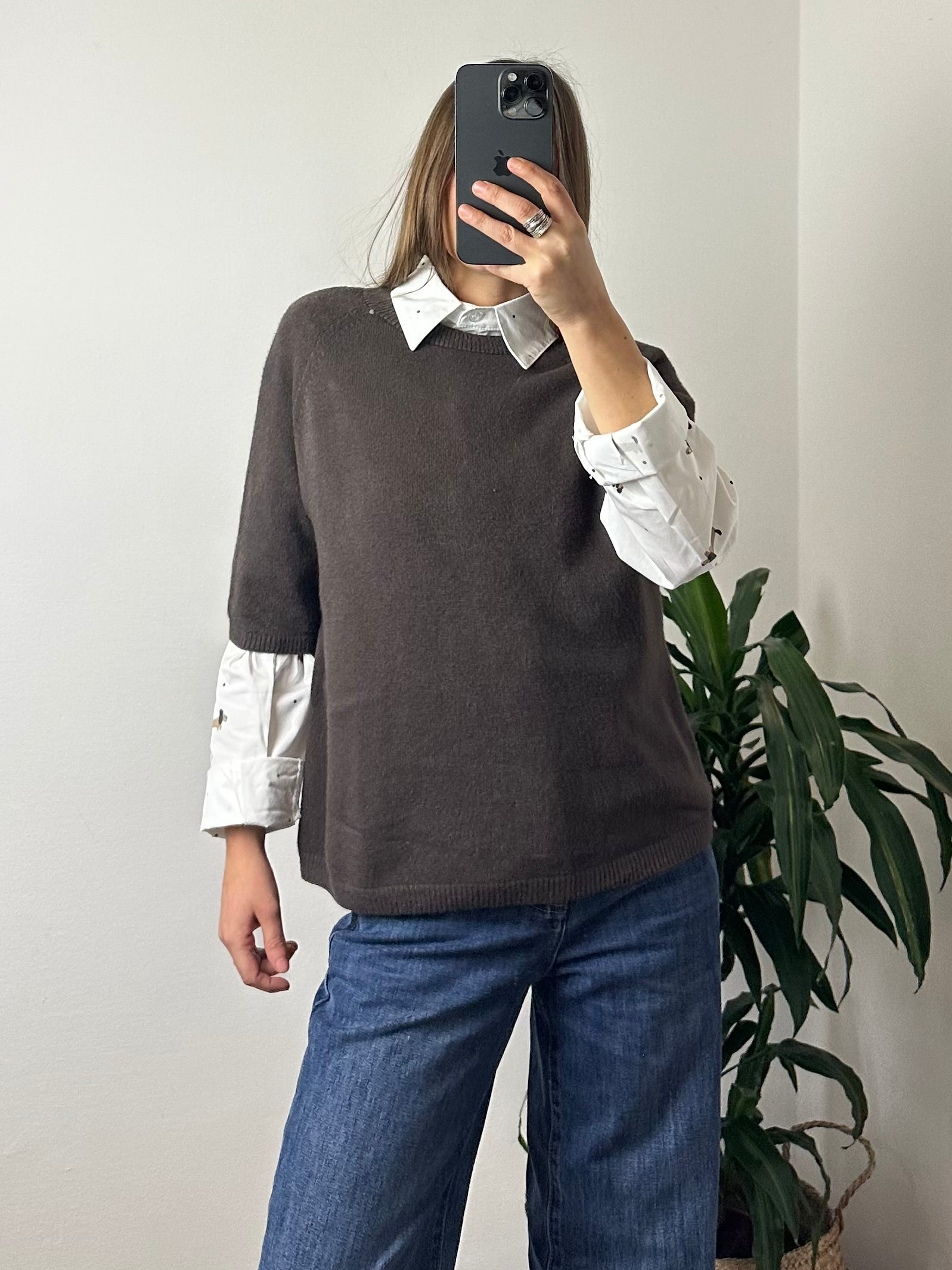 PULLOVER MANICA 3/4 in MORBIDA VISCOSA MARRONE