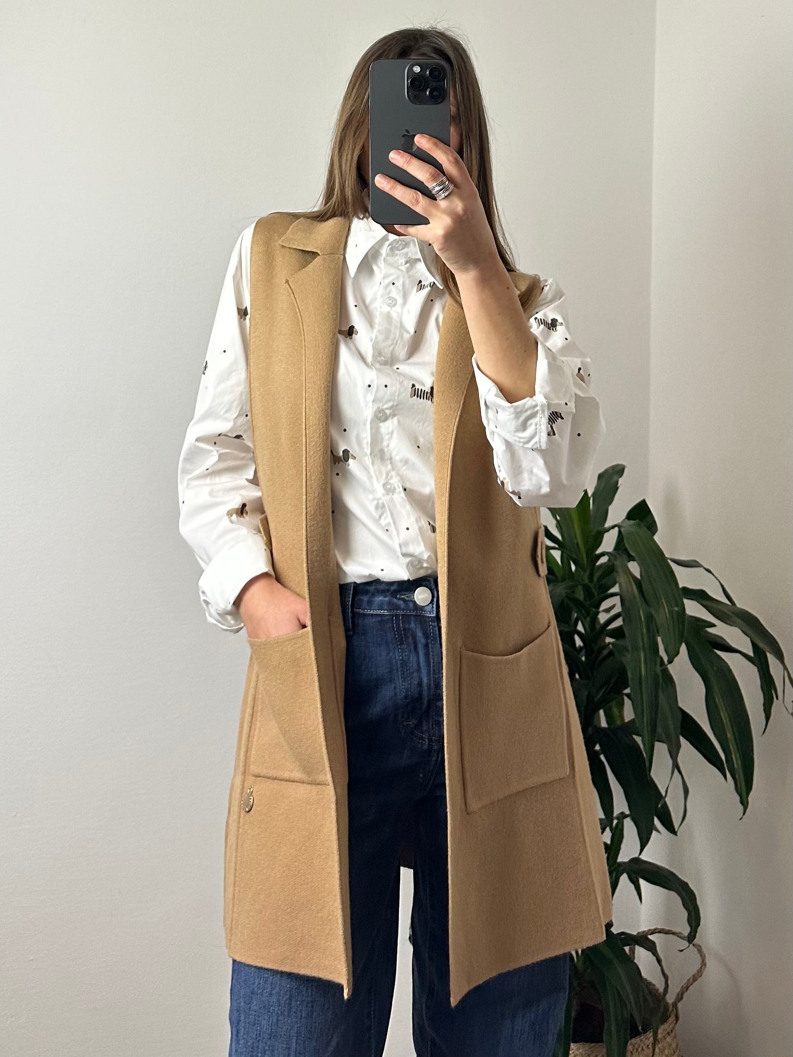 GILET in MAGLIA CON TASCHE CAMMELLO