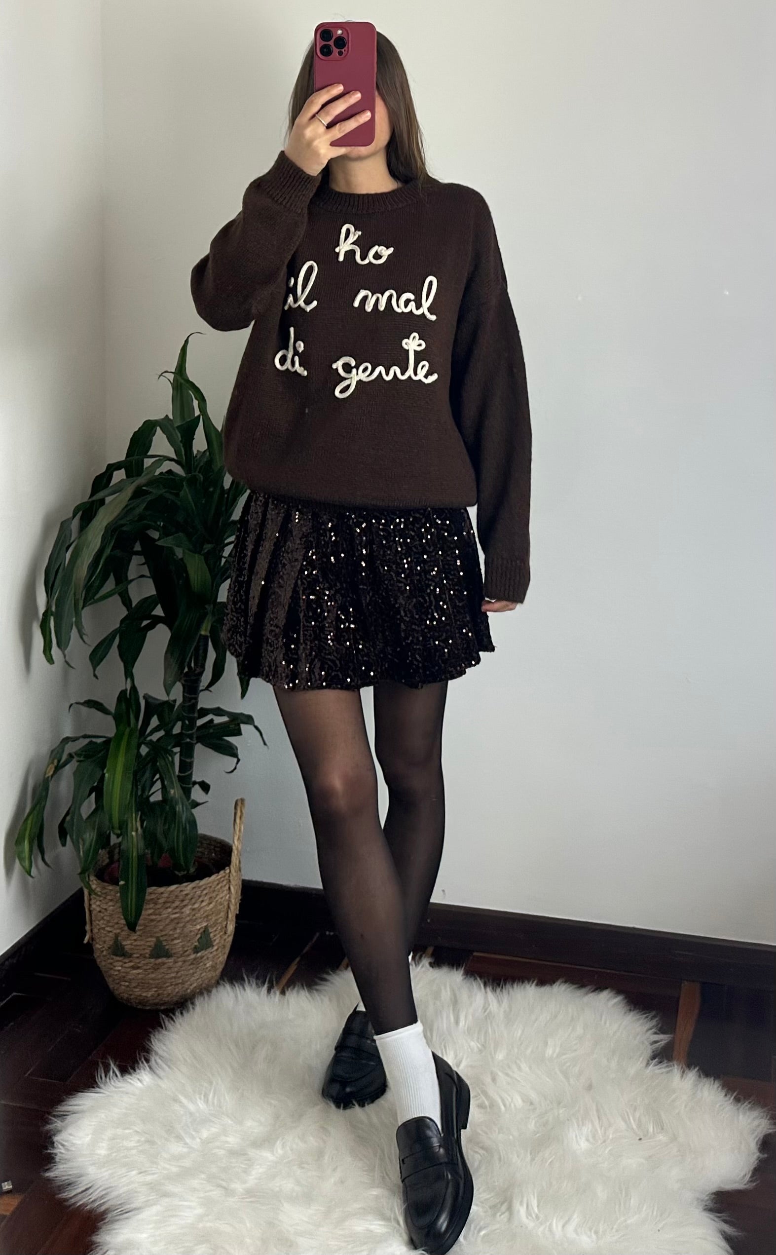 MAGLIONE “ho il mal di gente”misto LANA MARRONE