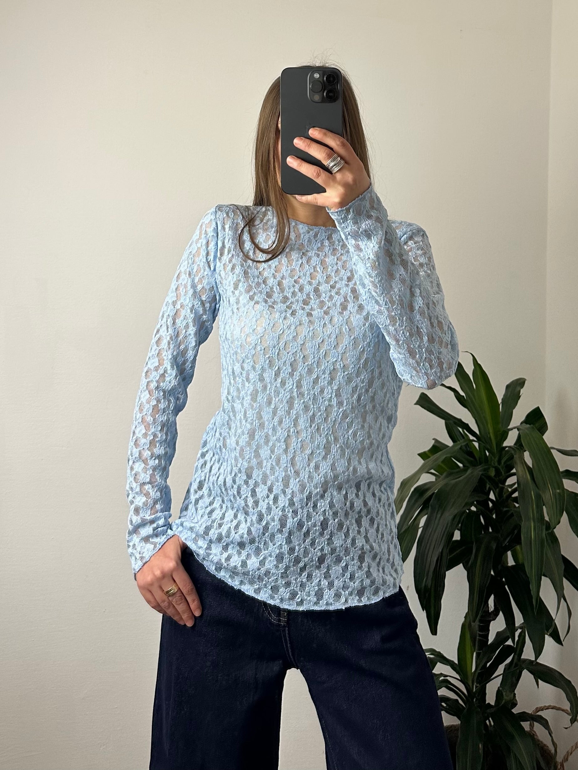 MAGLIA ELASTICIZZATA PIZZO AZZURRO