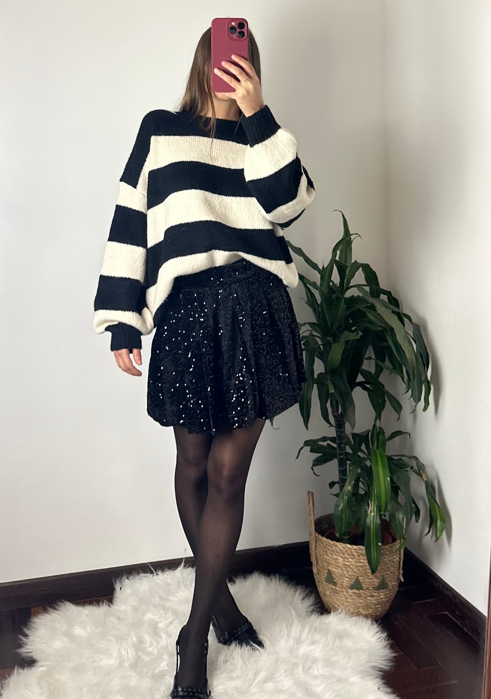 MAGLIONE RIGHE misto LANA BIANCO-NERO