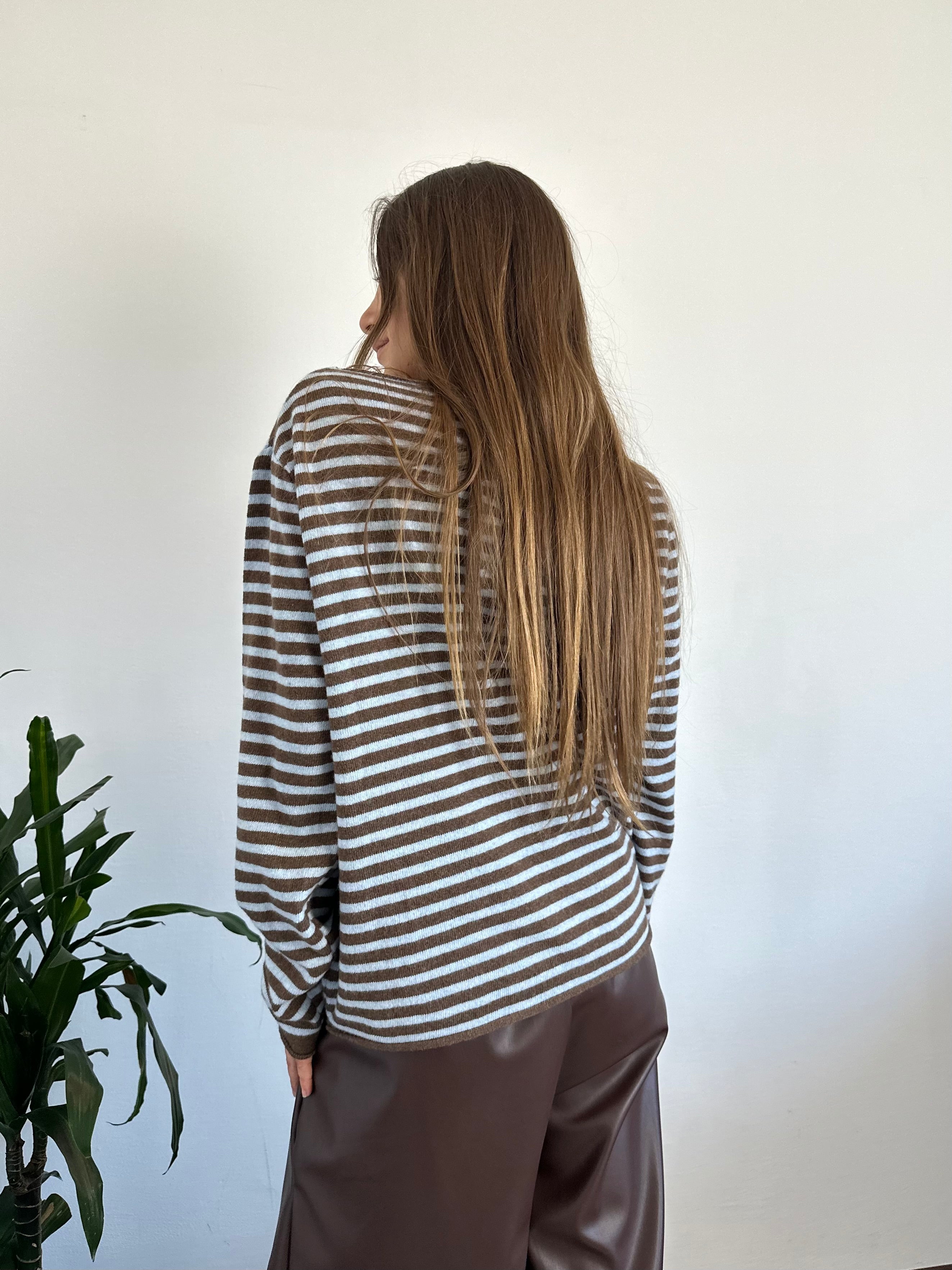 MAGLIONCINO RIGHE misto CASHMERE AZZURRO-MARRONE