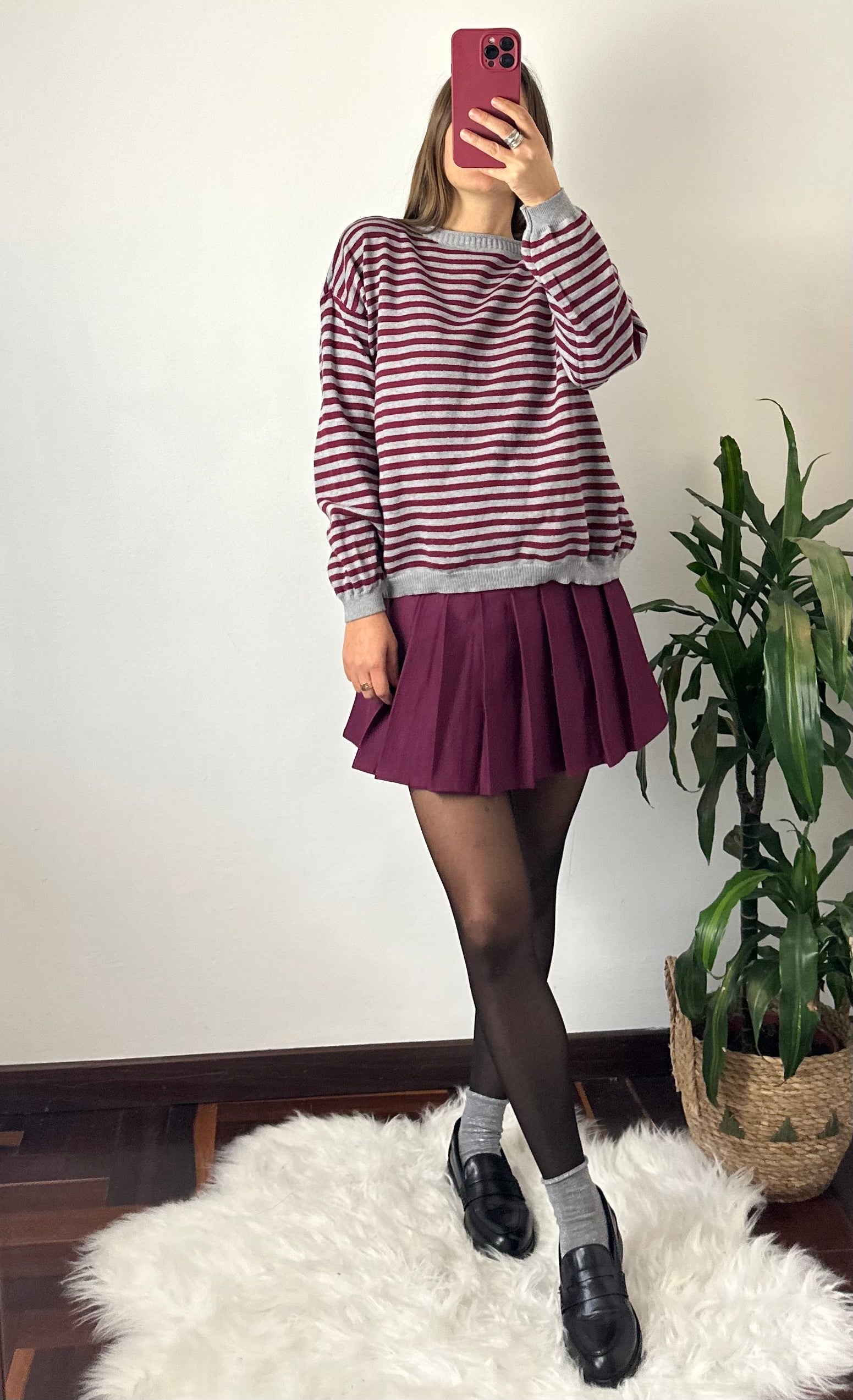 MAGLIONCINO RIGHE bordeaux-grigio