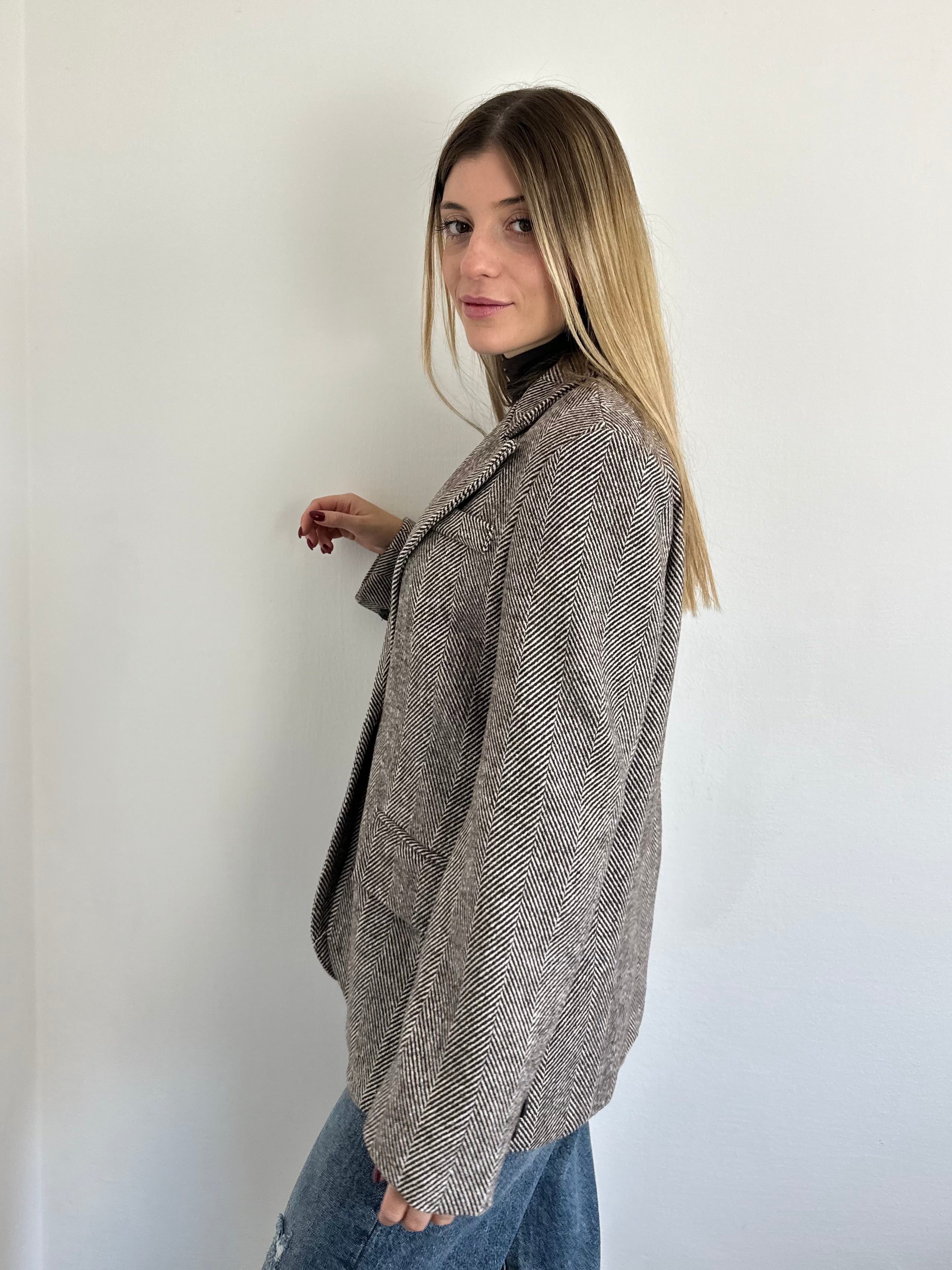 BLAZER SPIGATO SPALLINE IMBOTTITE MARRONE