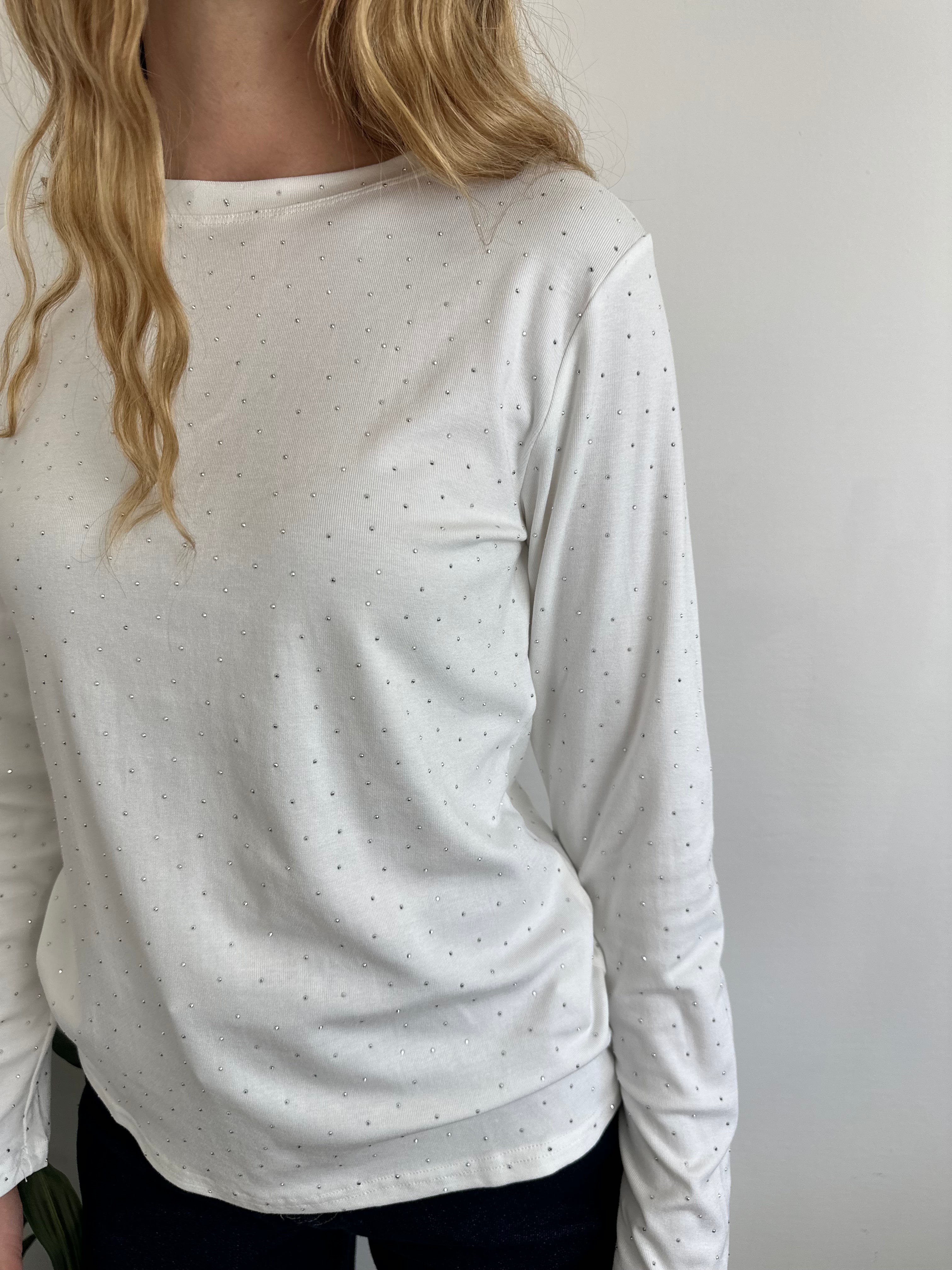 MAGLIA CON STRASS BIANCA