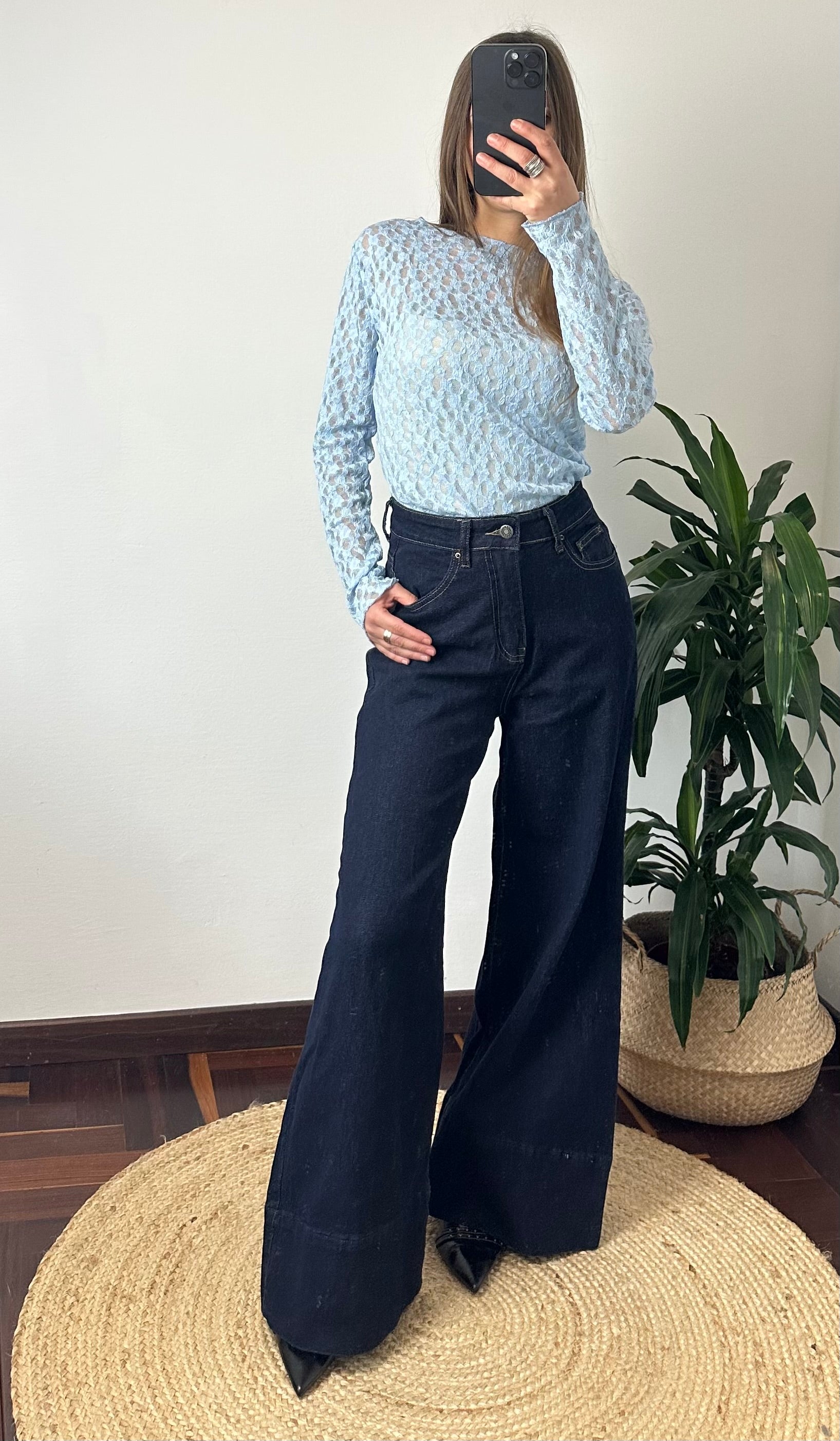 MAGLIA ELASTICIZZATA PIZZO AZZURRO