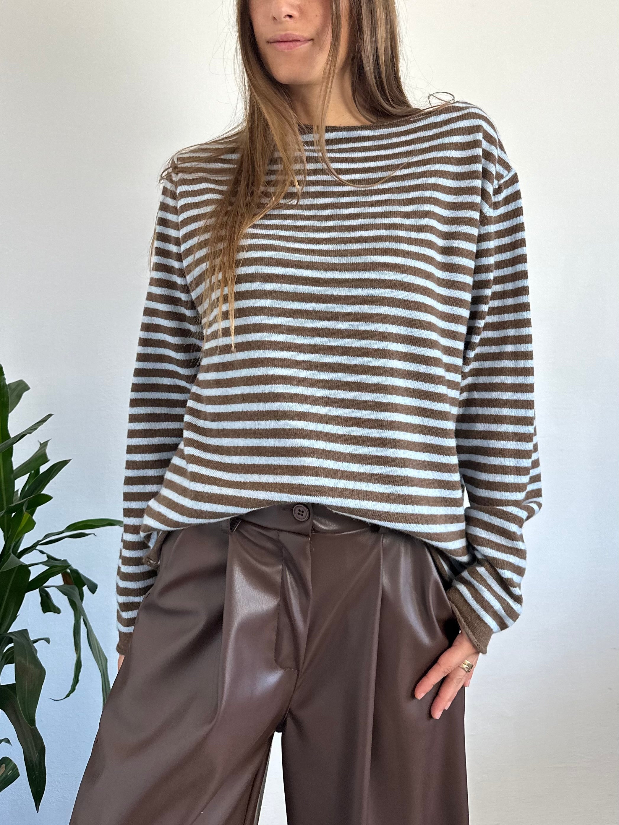 MAGLIONCINO RIGHE misto CASHMERE AZZURRO-MARRONE