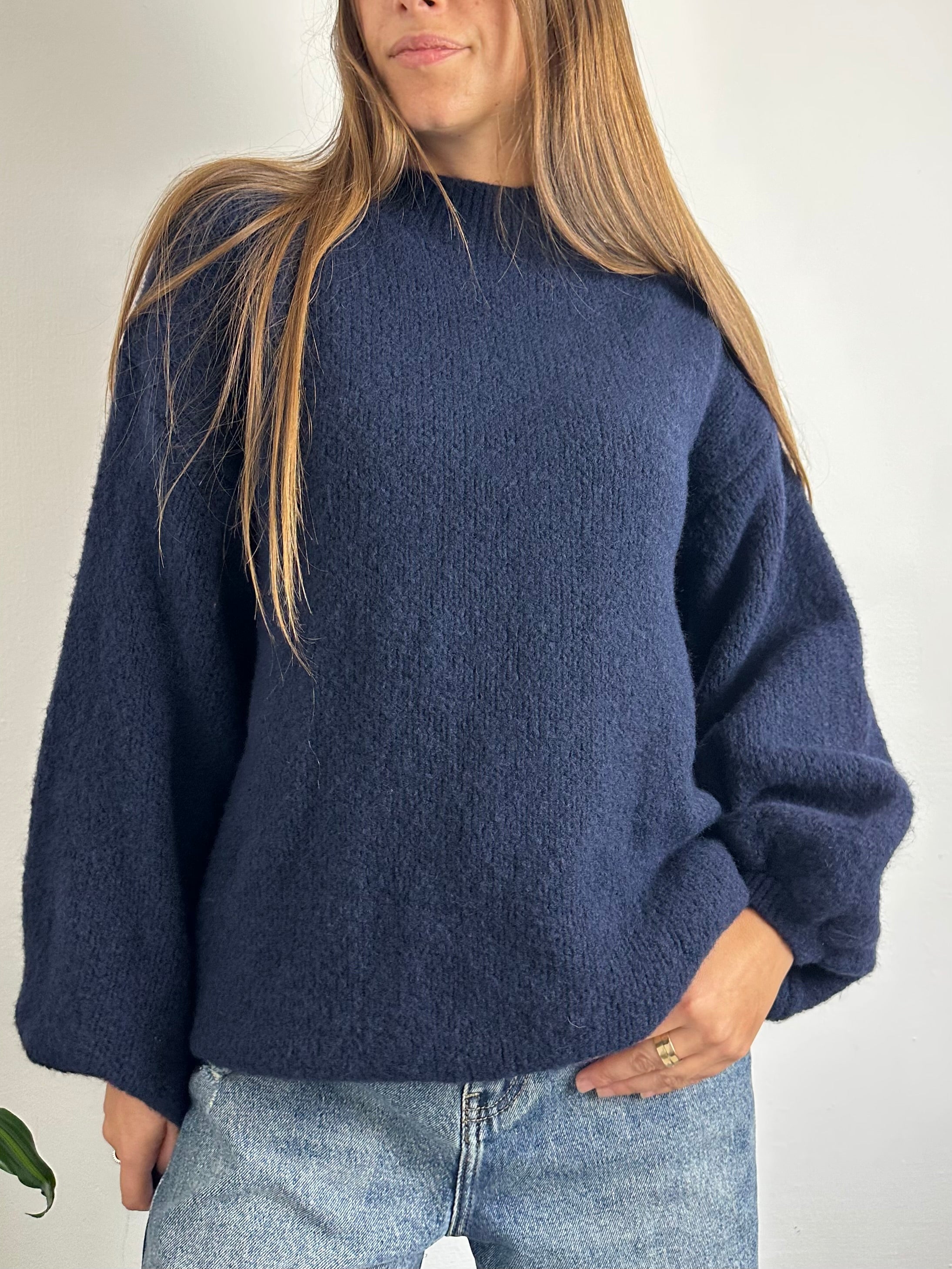 MAGLIONE MISTO LANA-ALPACA BLU SCURO