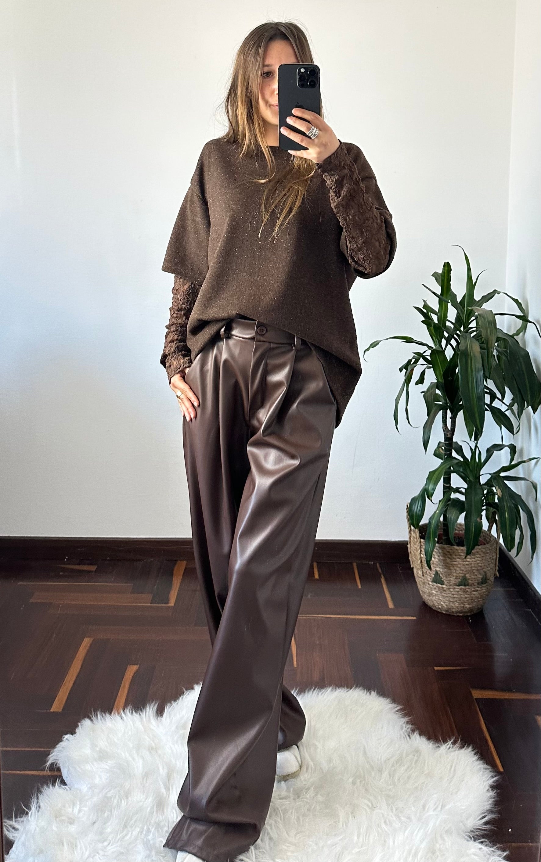 MAGLIA T-SHIRT PIZZO CIOCCOLATO