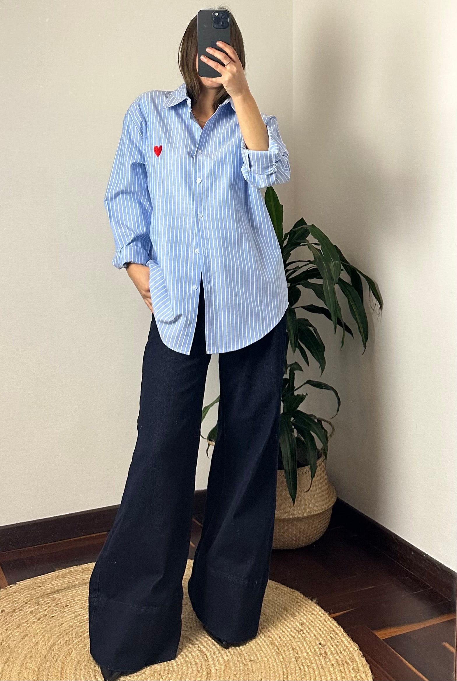 CAMICIA CUORE in COTONE a RIGHE LARGHE