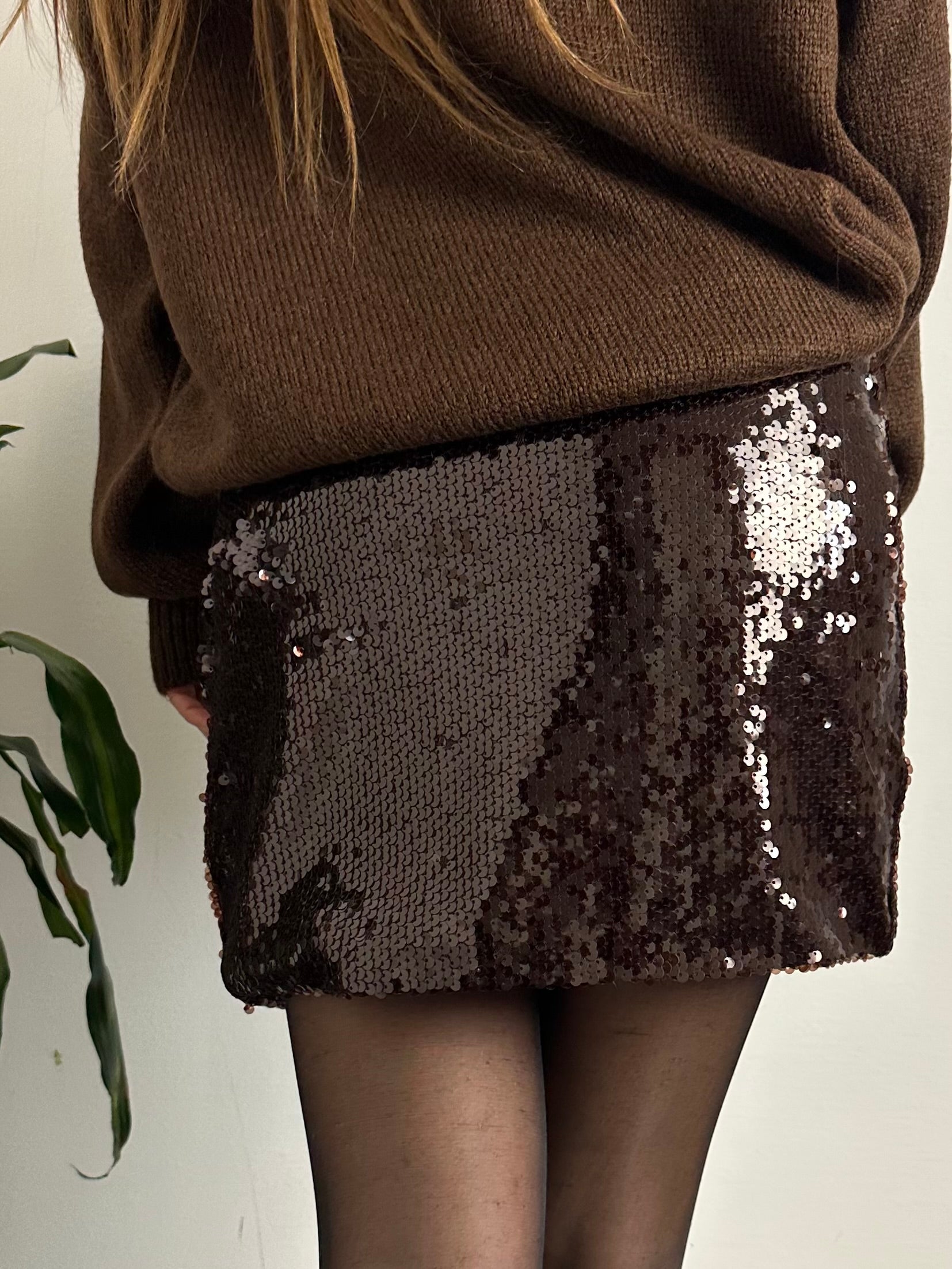 MINIGONNA PAILLETTES MARRONE