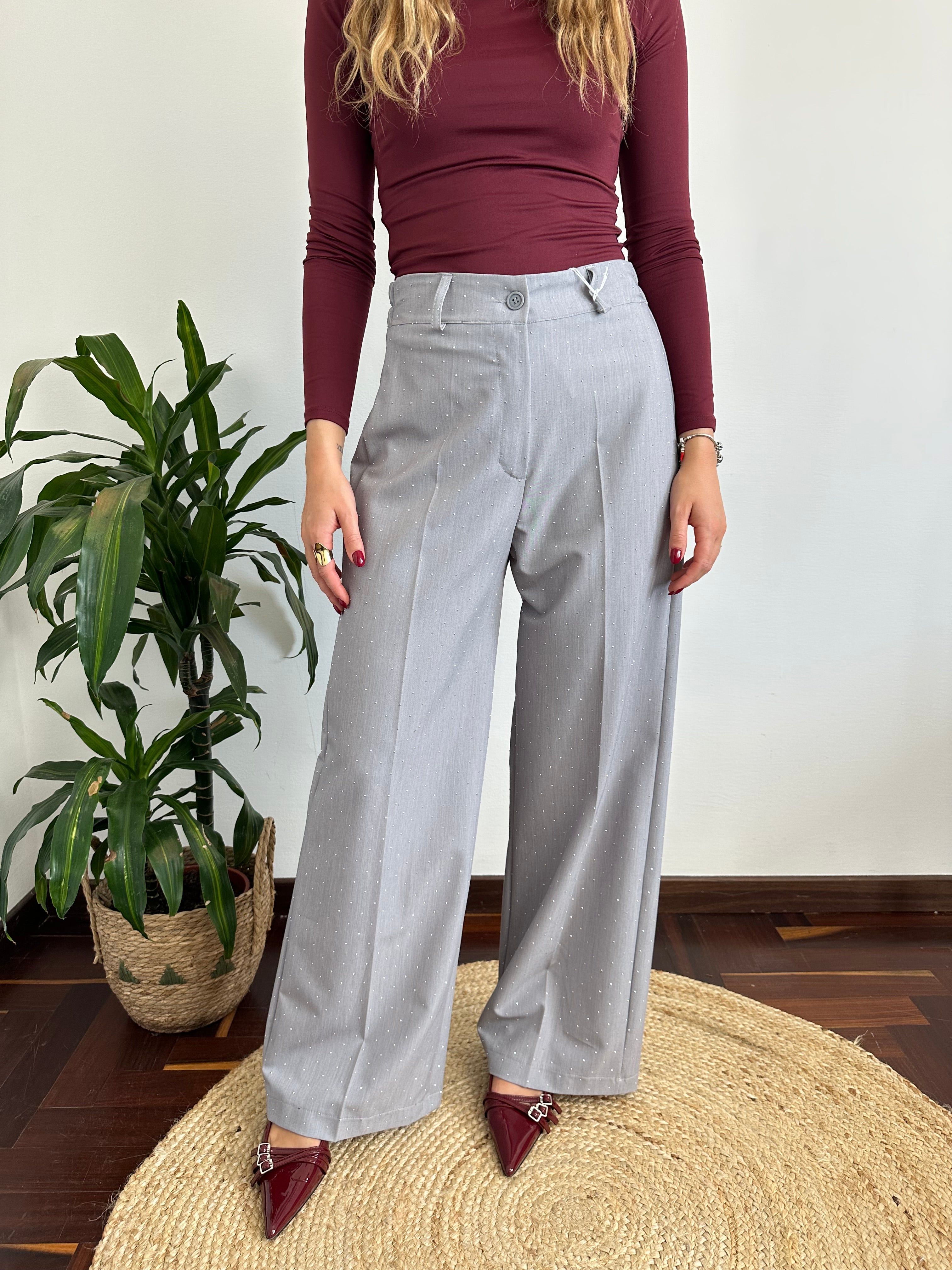 PANTALONE STRASS GRIGIO