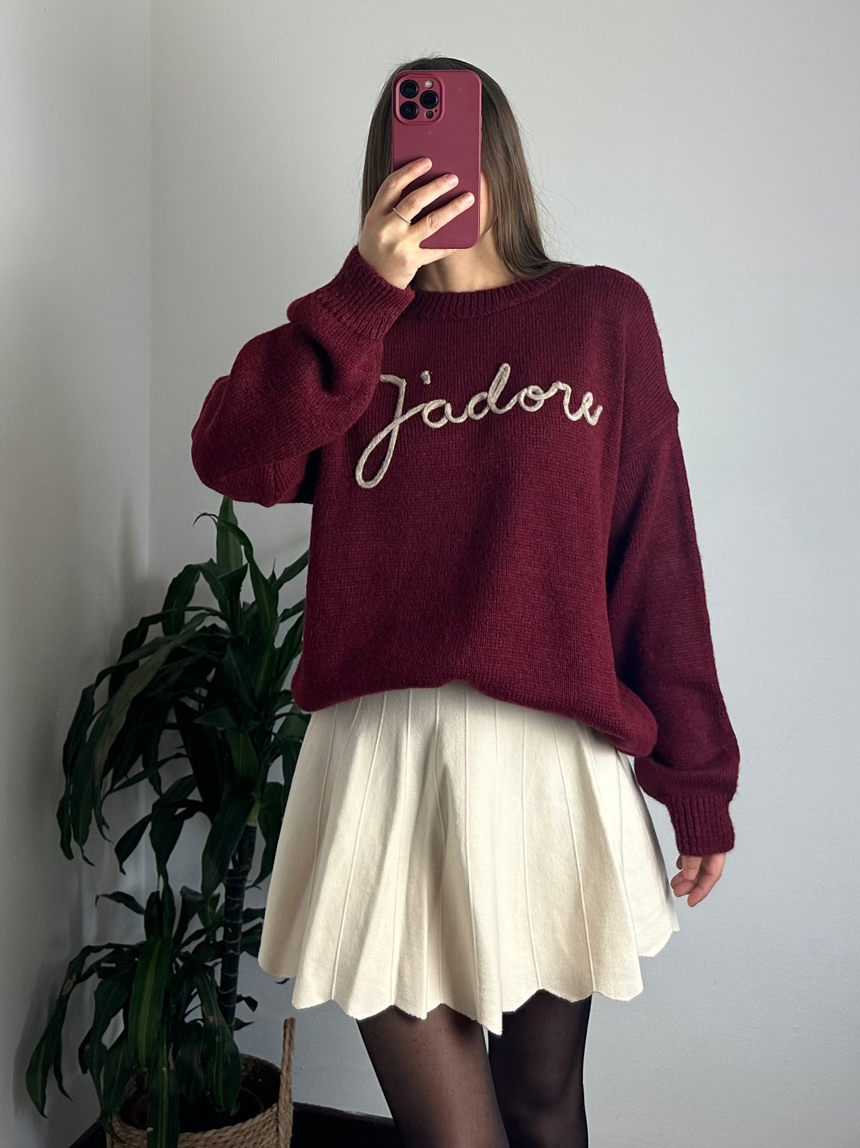 MAGLIONE “ J’adore“ misto LANA BORDEAUX