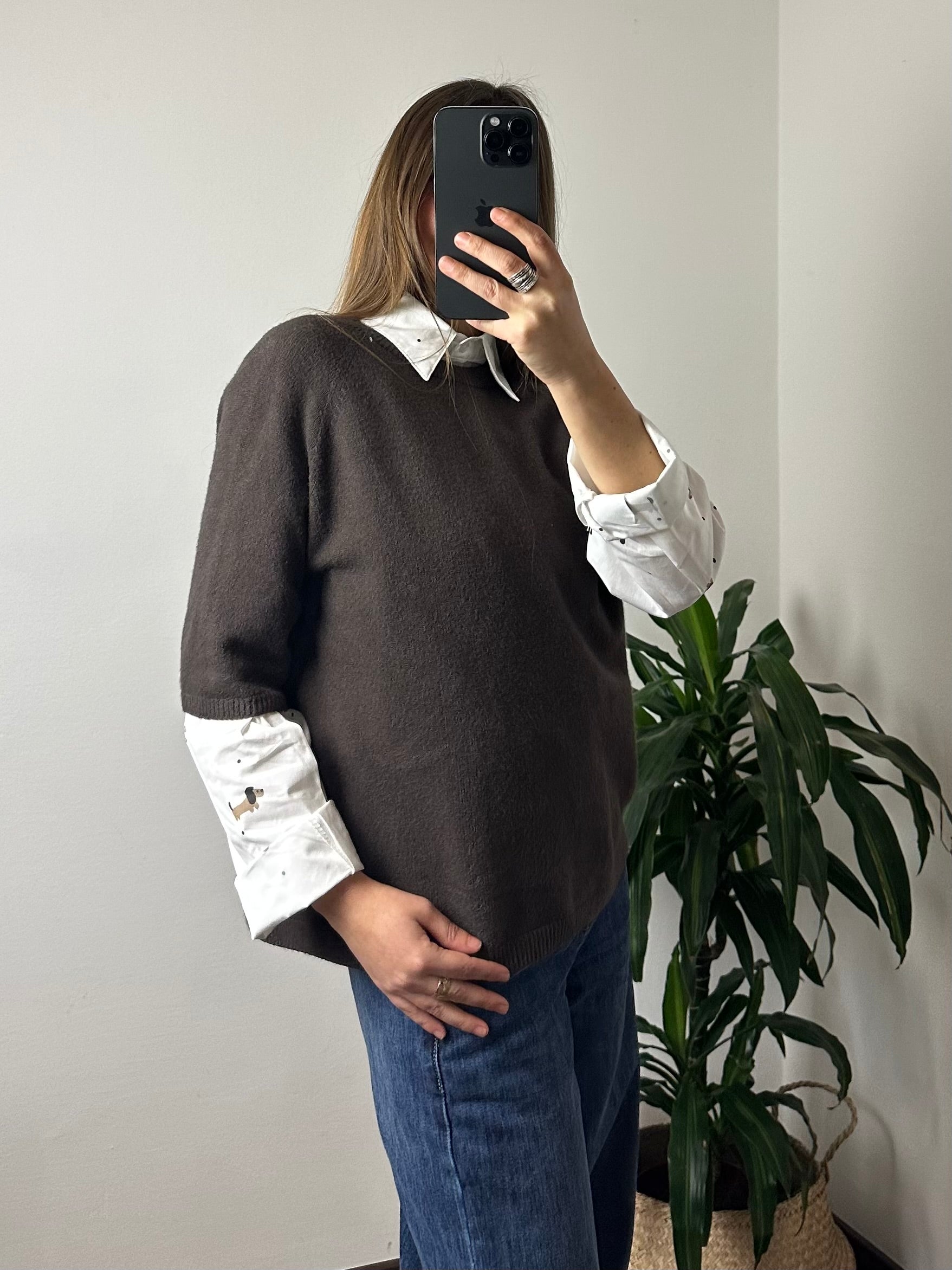 PULLOVER MANICA 3/4 in MORBIDA VISCOSA MARRONE
