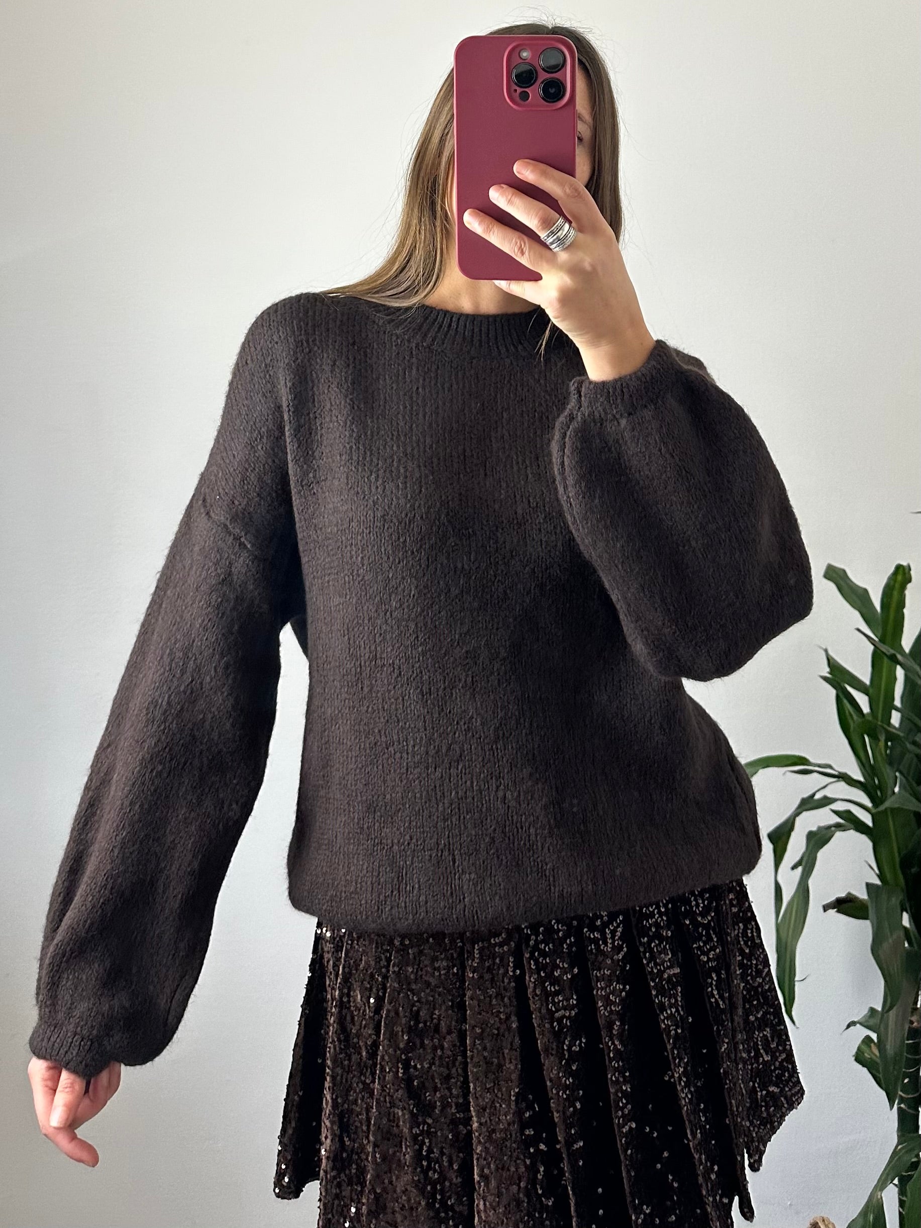 MAGLIONE misto LANA-ALPACA MARRONE