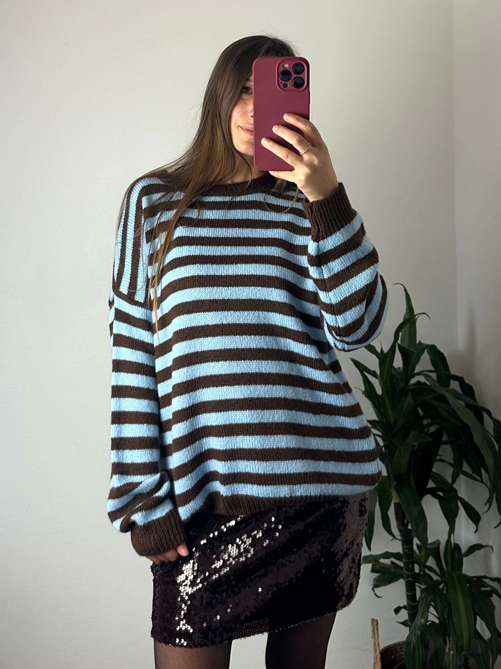 PULLOVER RIGHE MARRONE-AZZURRO