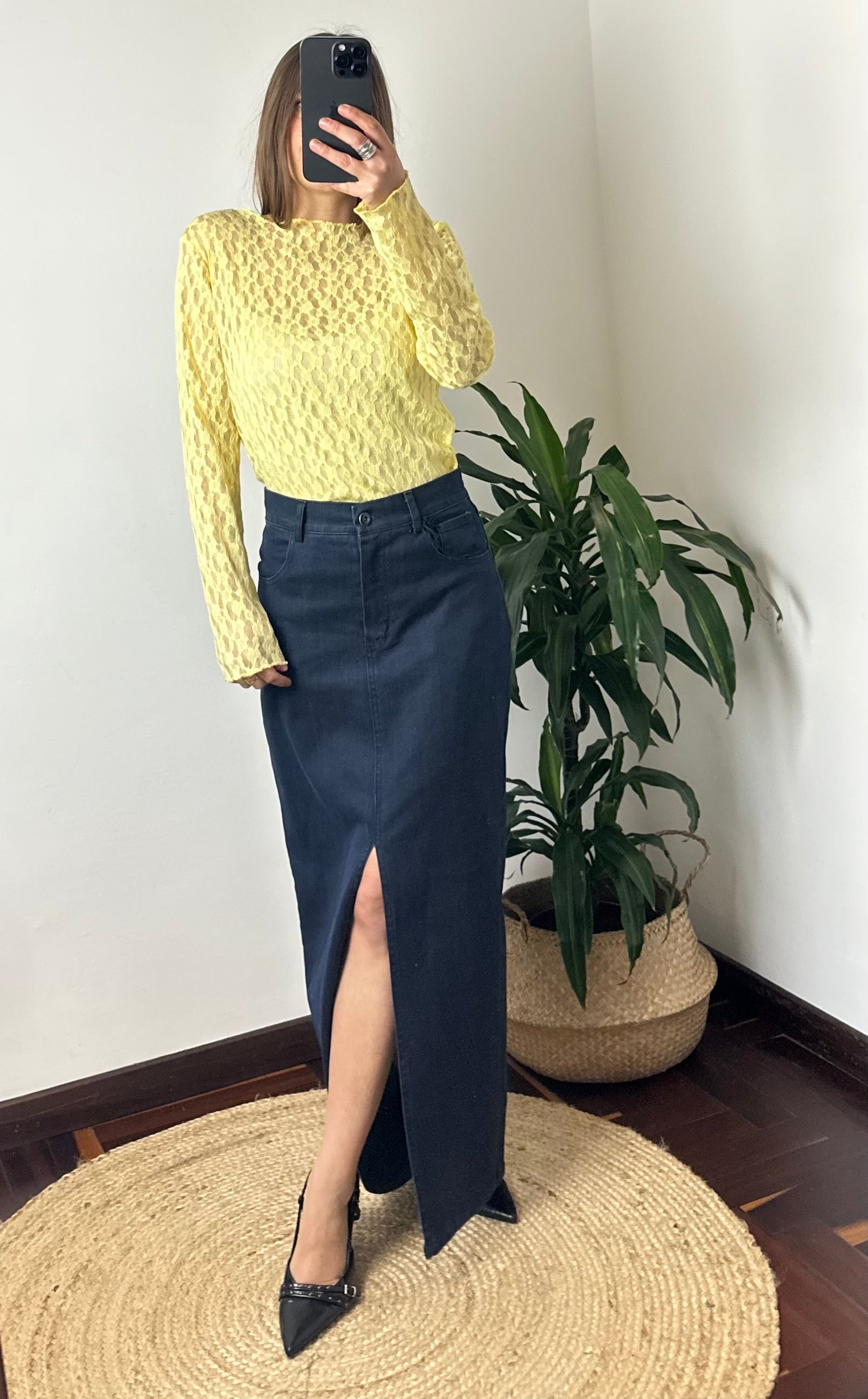 LONGUETTE DENIM in COTONE CON SPACCO