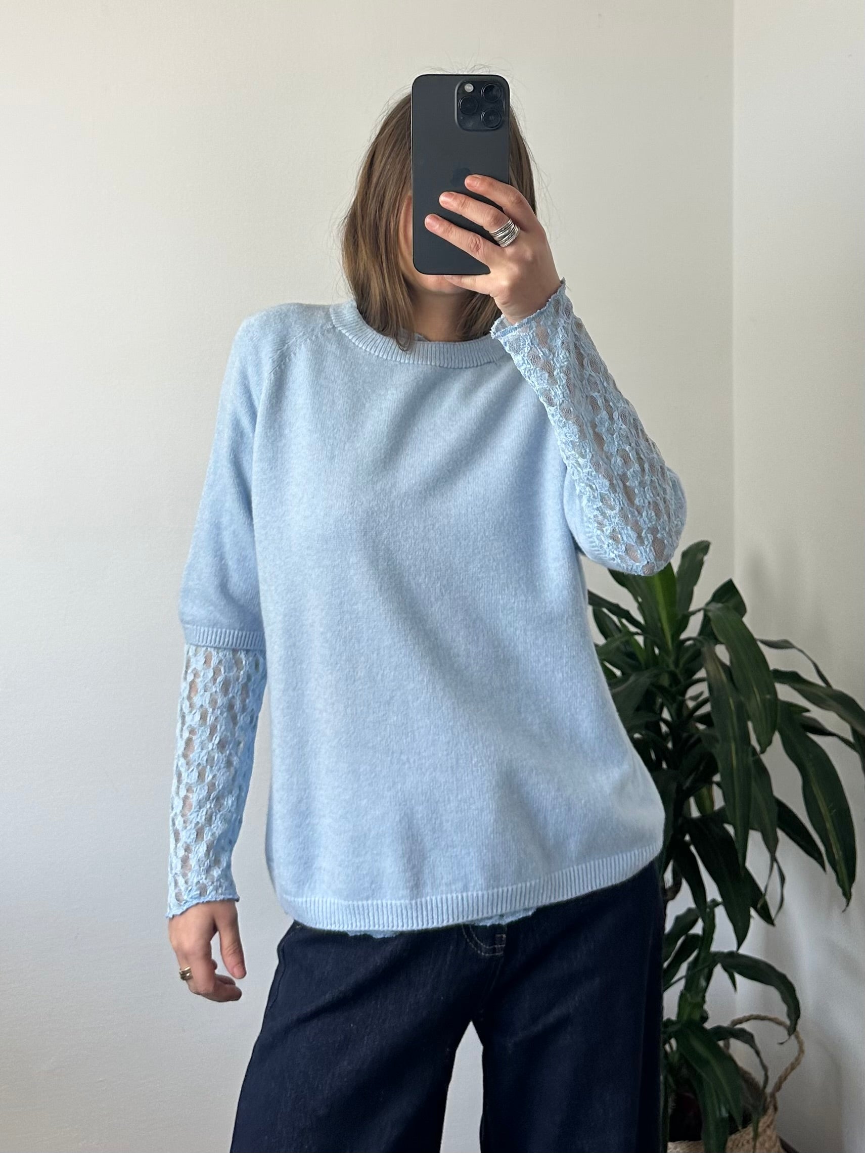 PULLOVER MANICA 3/4 in MORBIDA VISCOSA AZZURRO