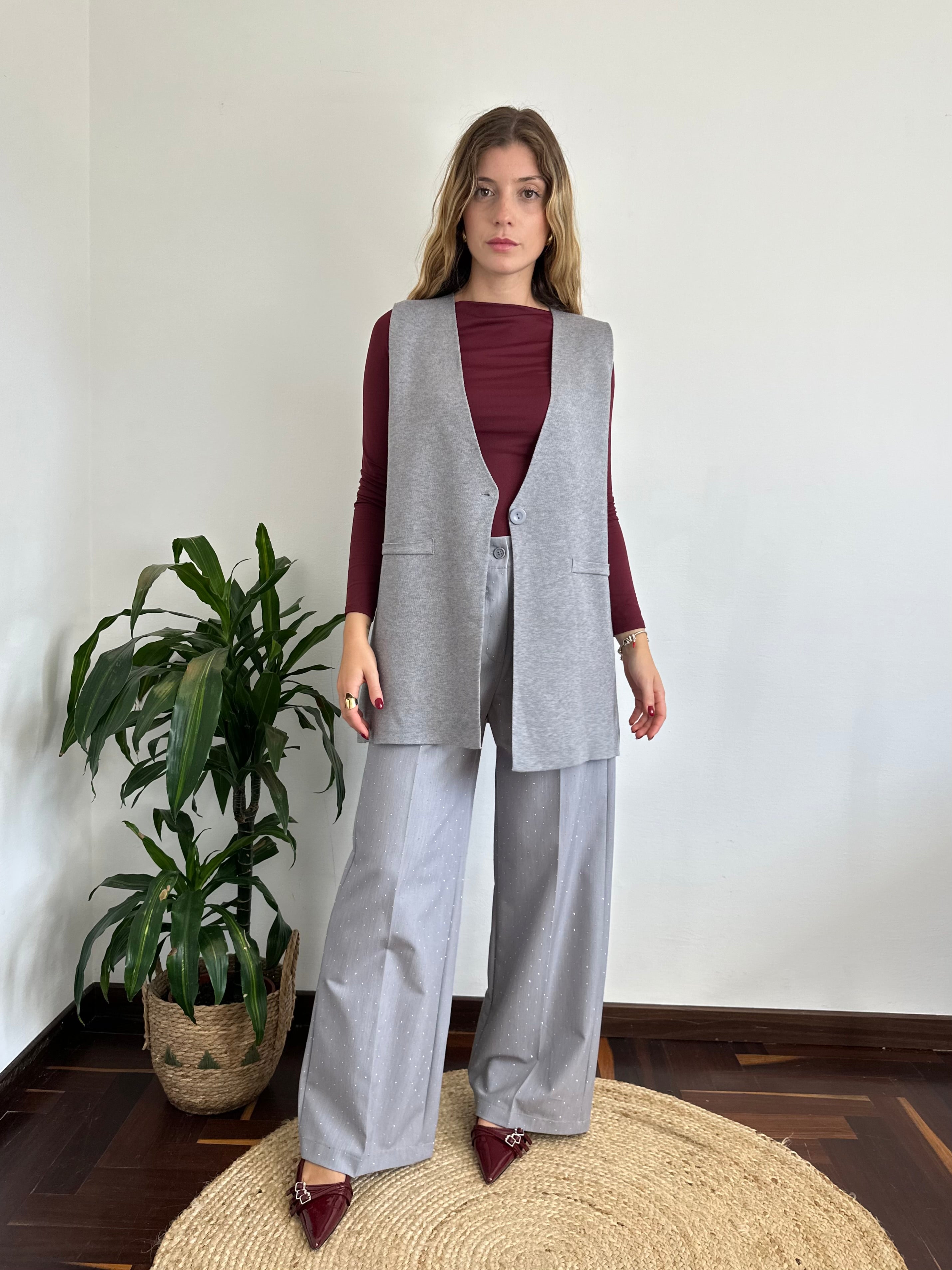 PANTALONE STRASS GRIGIO